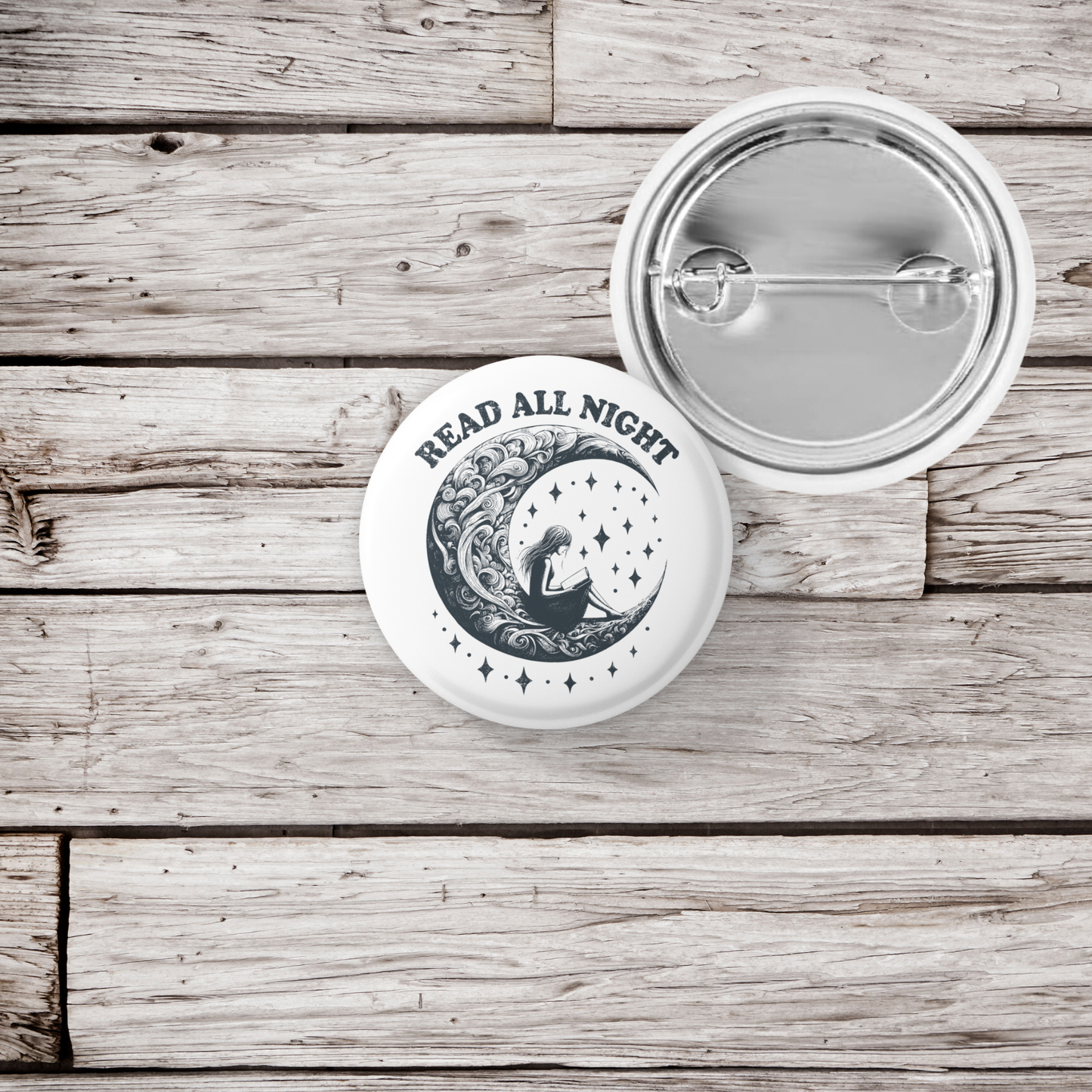 Read All Night Moon Pin Back Button, Magnet