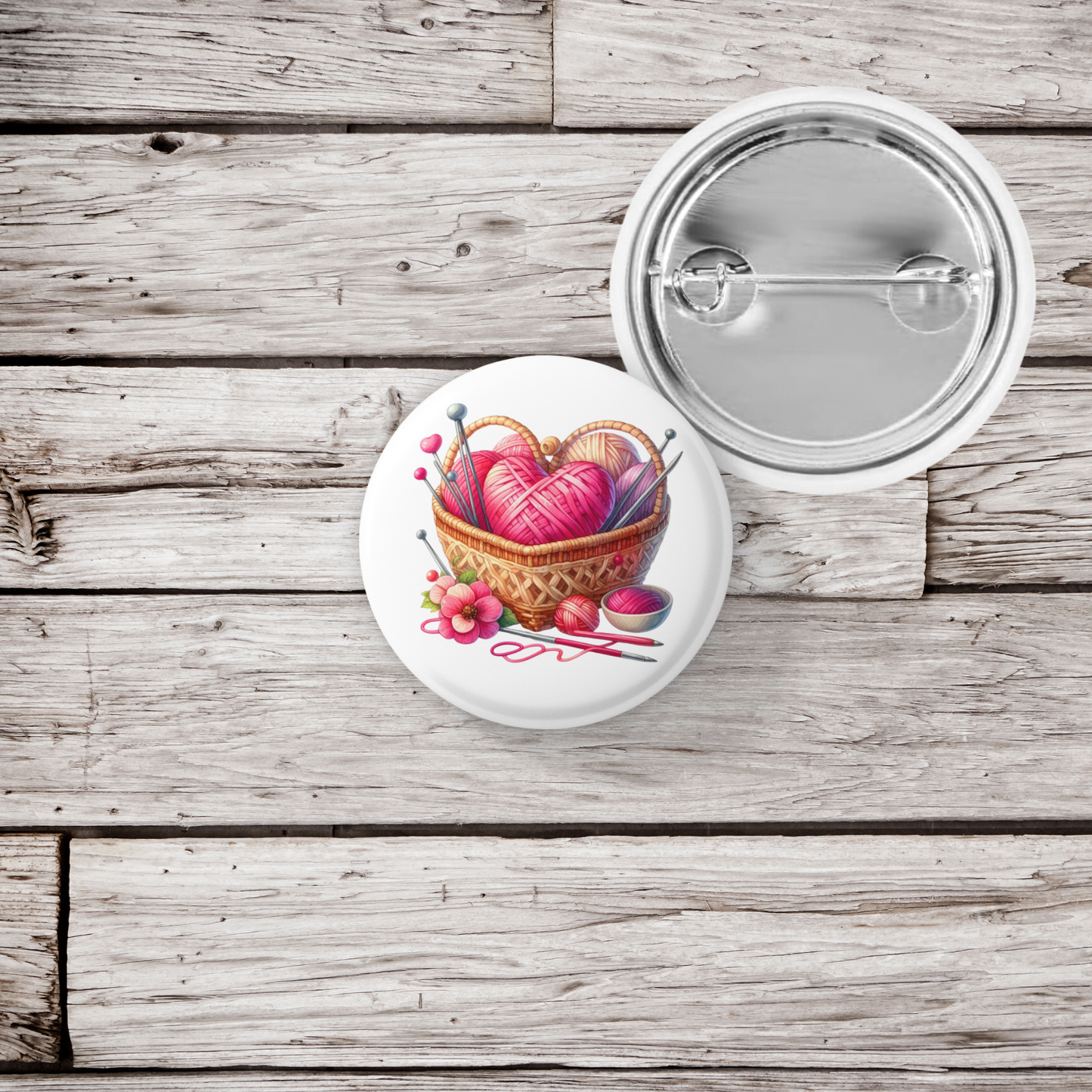 Knitting Basket Pin Back Button, Magnet