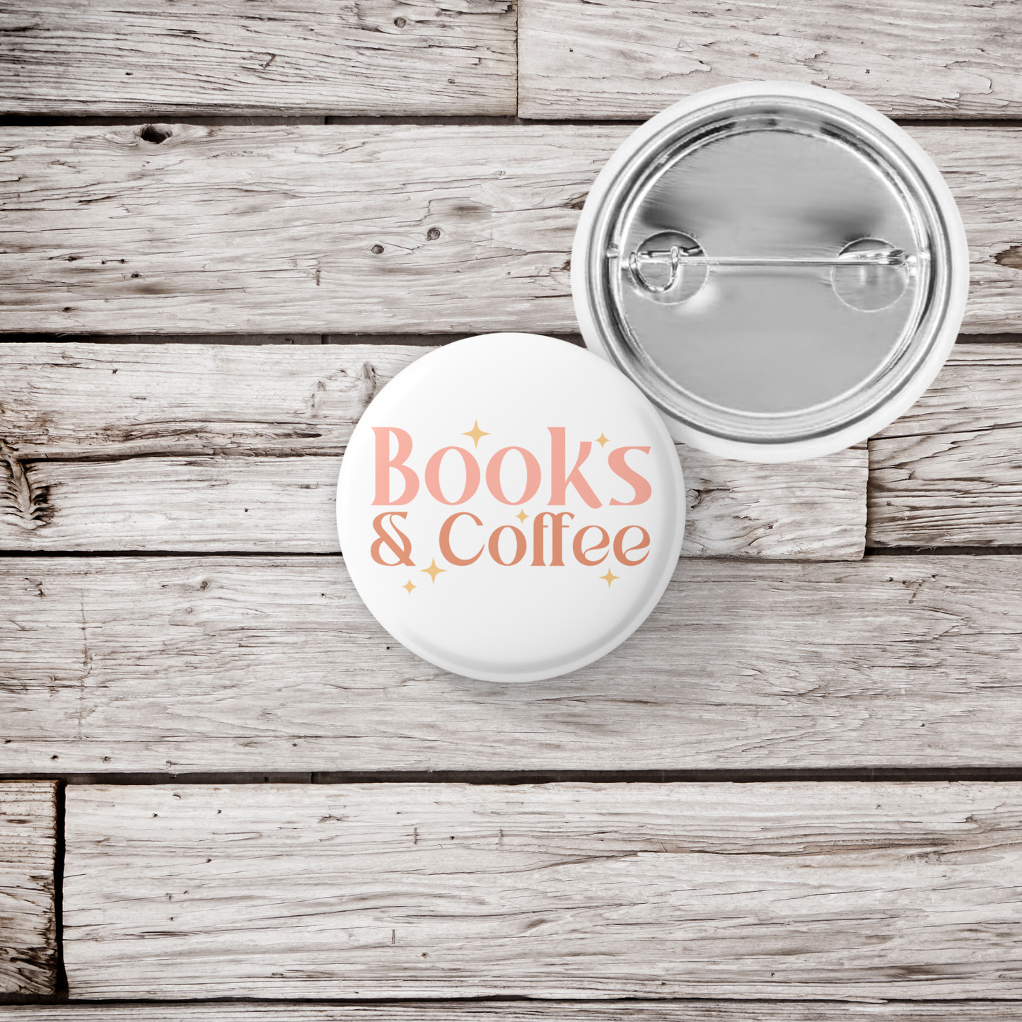 Books & Coffee Pin Back Button, Magnet