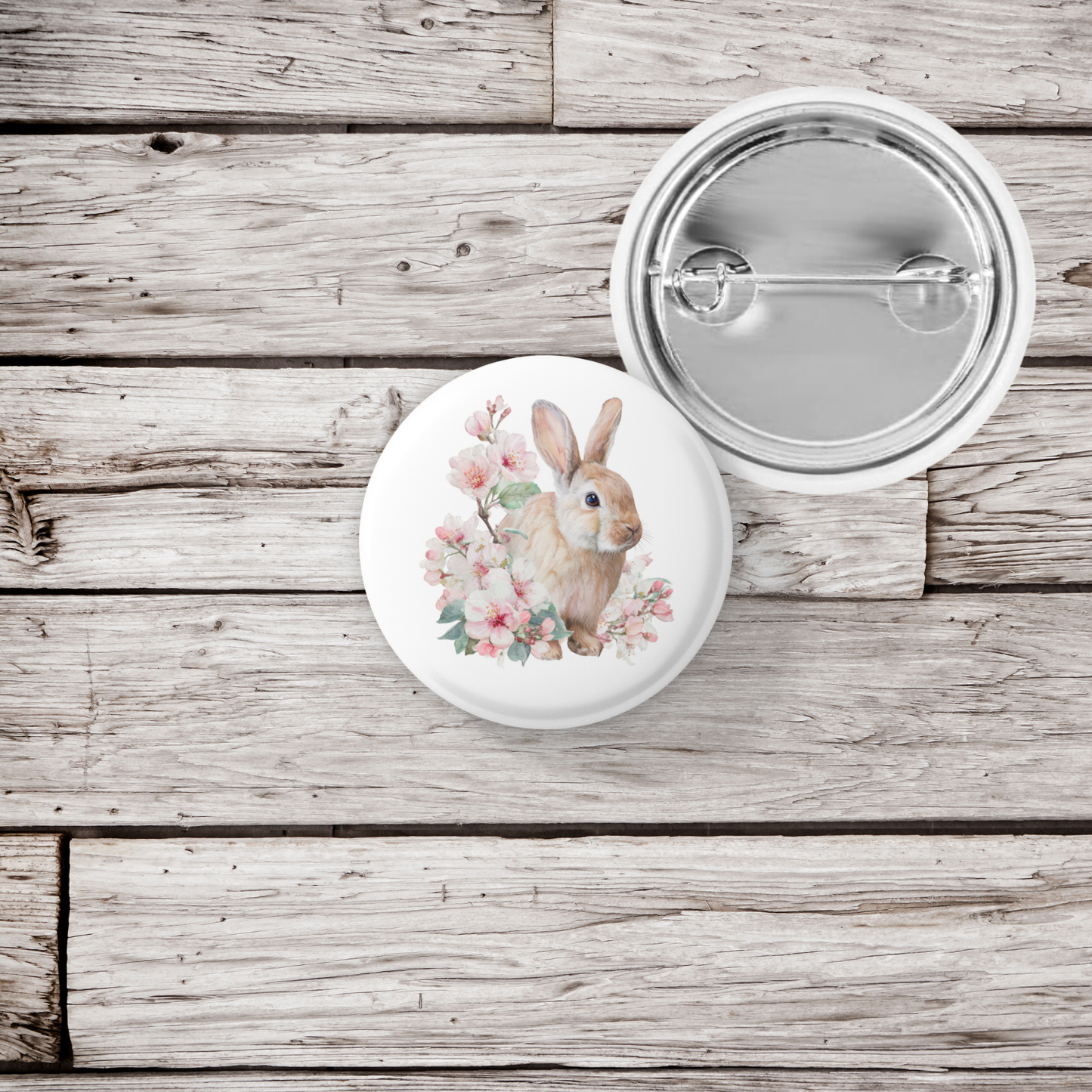 Floral Bunny 1 Pin Back Button, Magnet