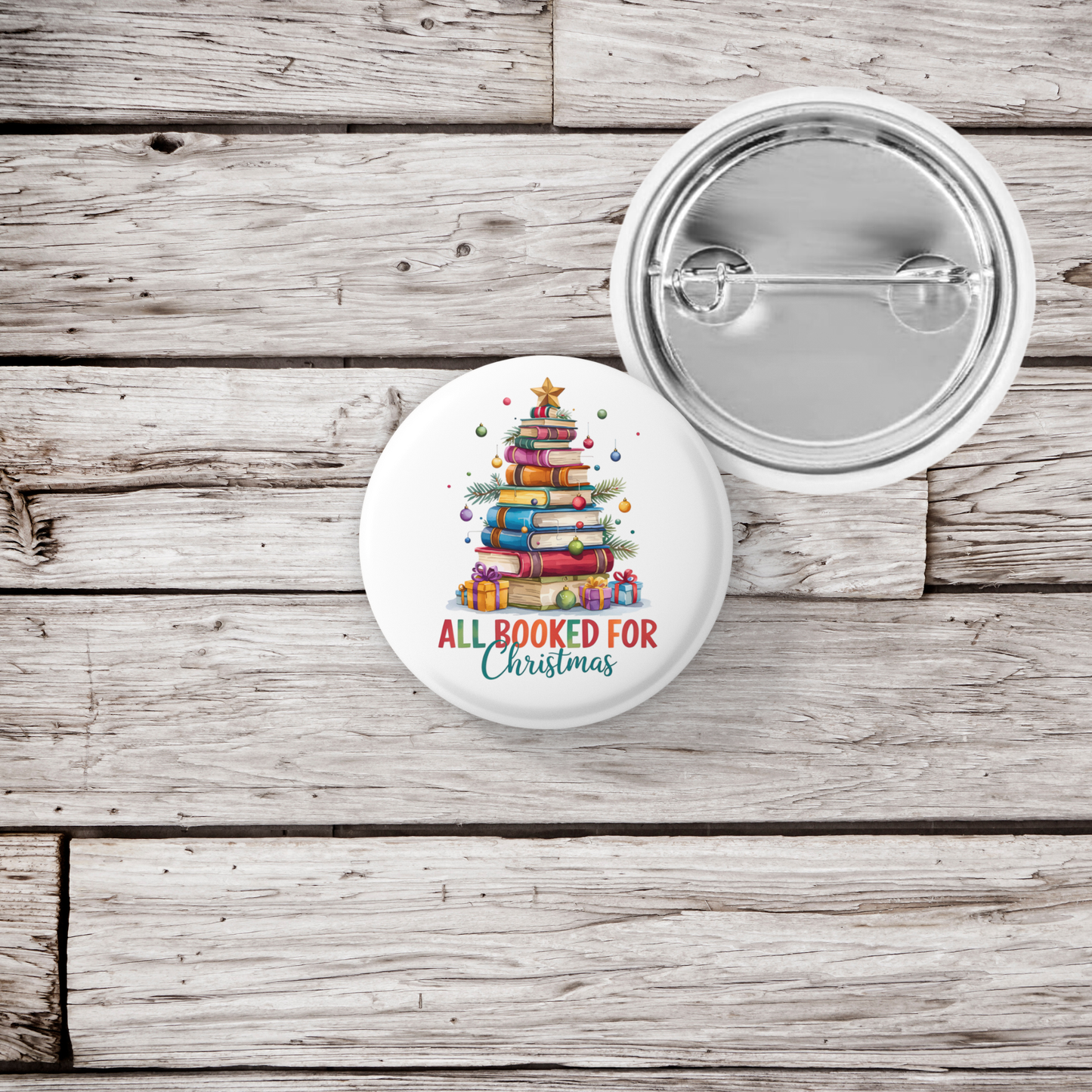 All Booked For Christmas Pin Back Button, Magnet
