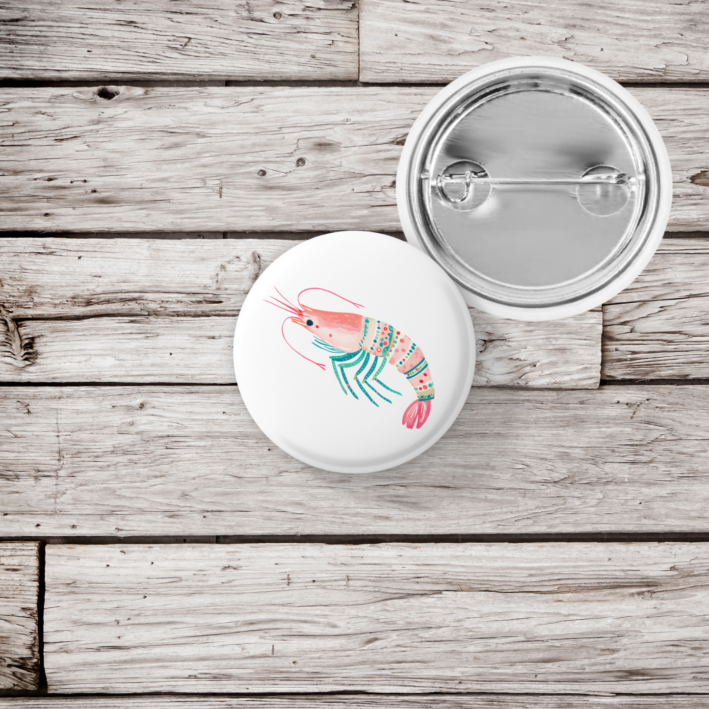 Pink Shrimp Pin Back Button, Magnet