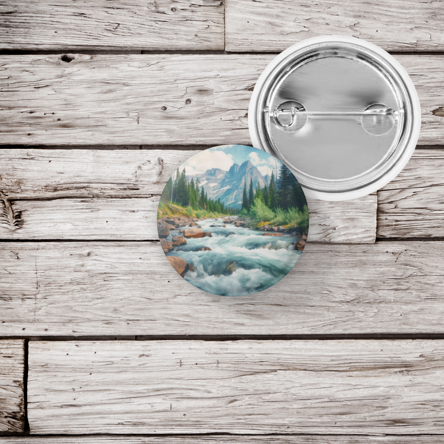 Rushing Water River 2 Pin Back Button, Magnet, Keychain