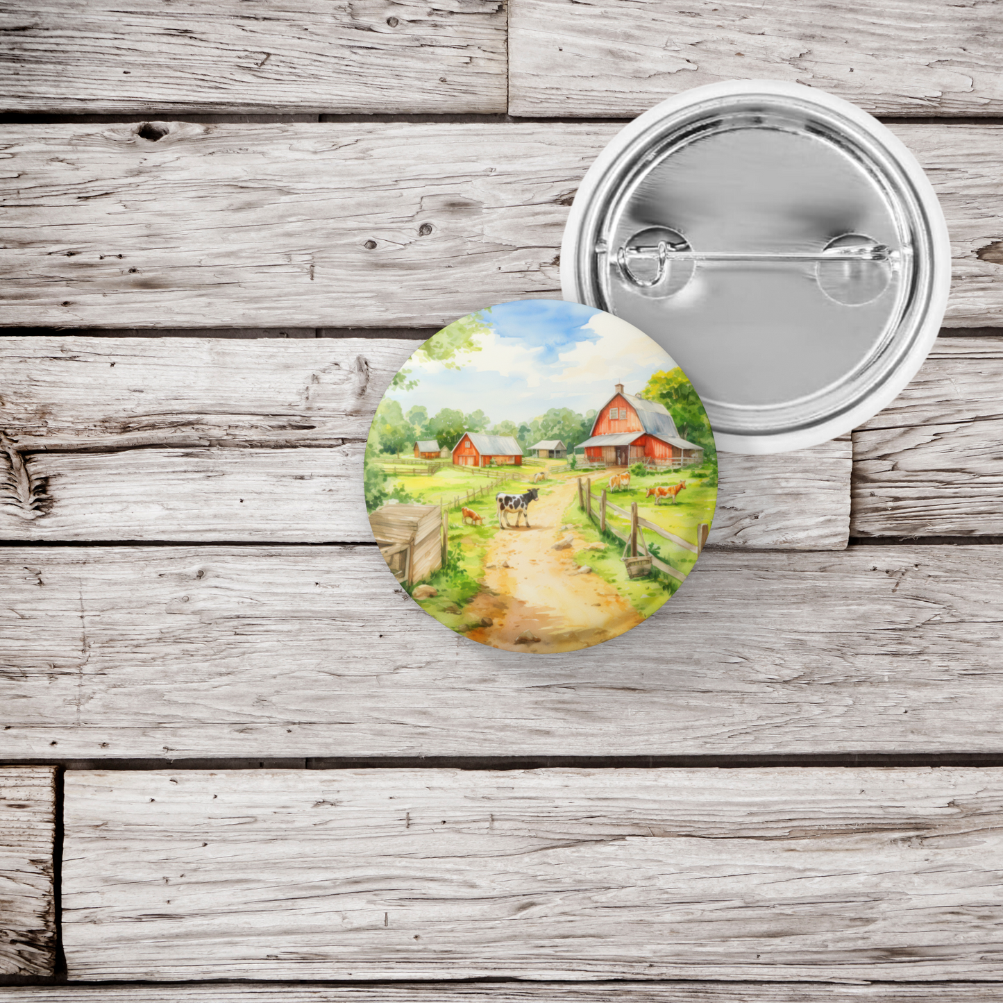 Farm Landscape 3 Pin Back Button, Magnet, Keychain