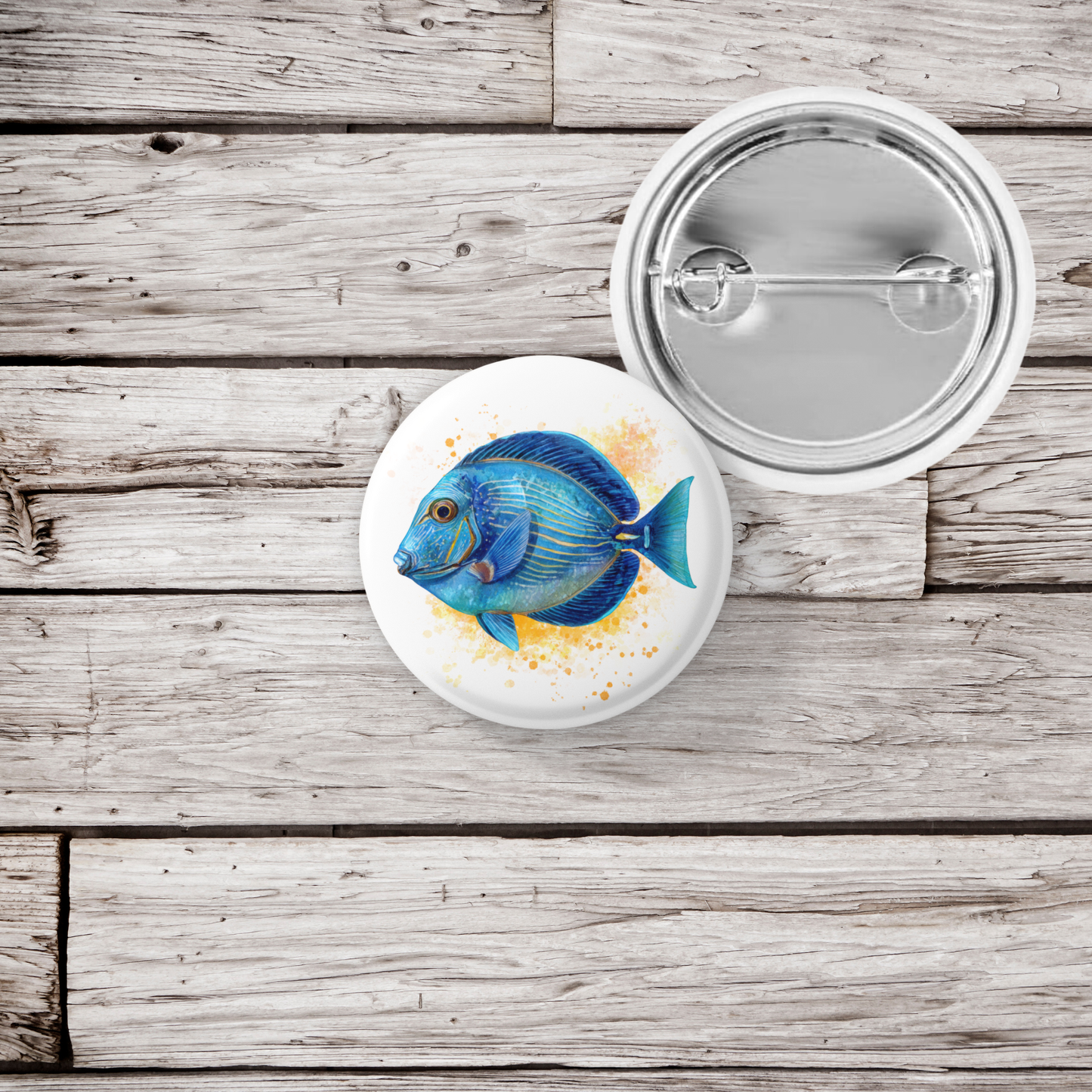 Blue Tang Tropical Fish Pin Back Button, Magnet