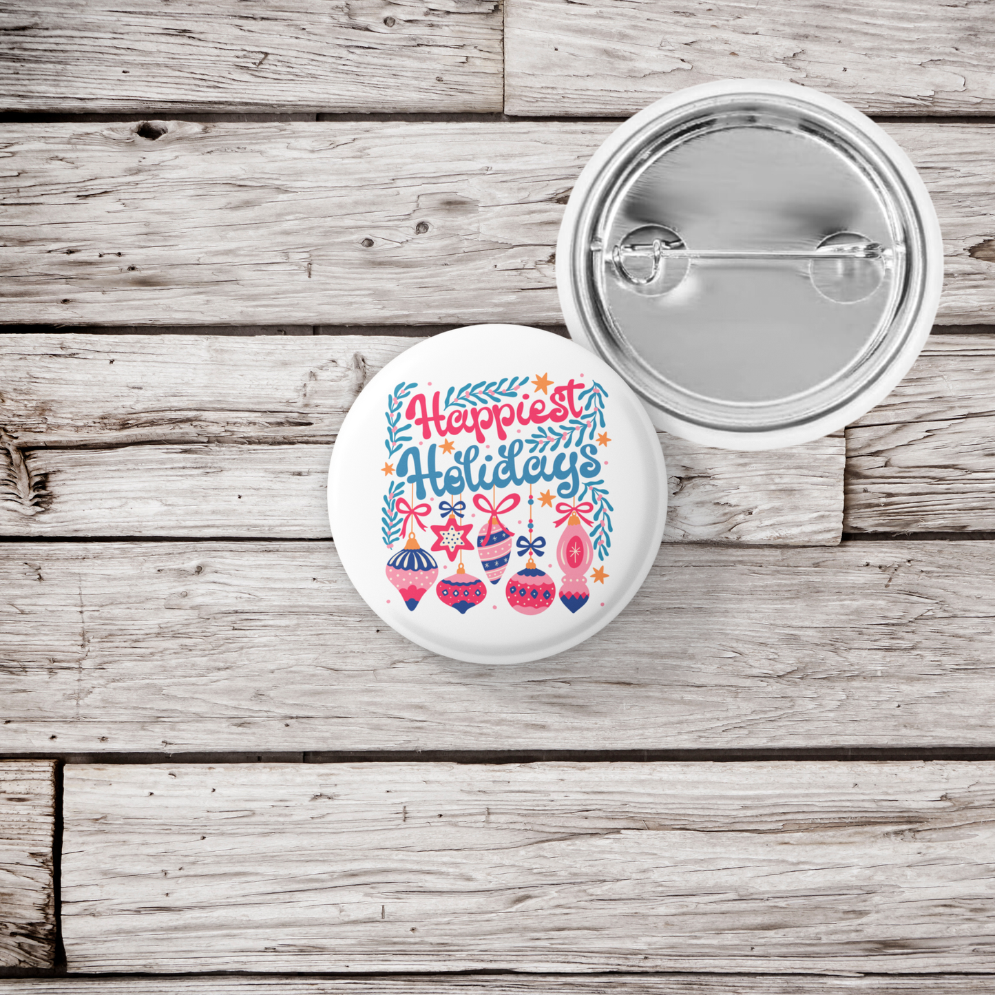 Happiest Holidays Pin Back Button, Magnet