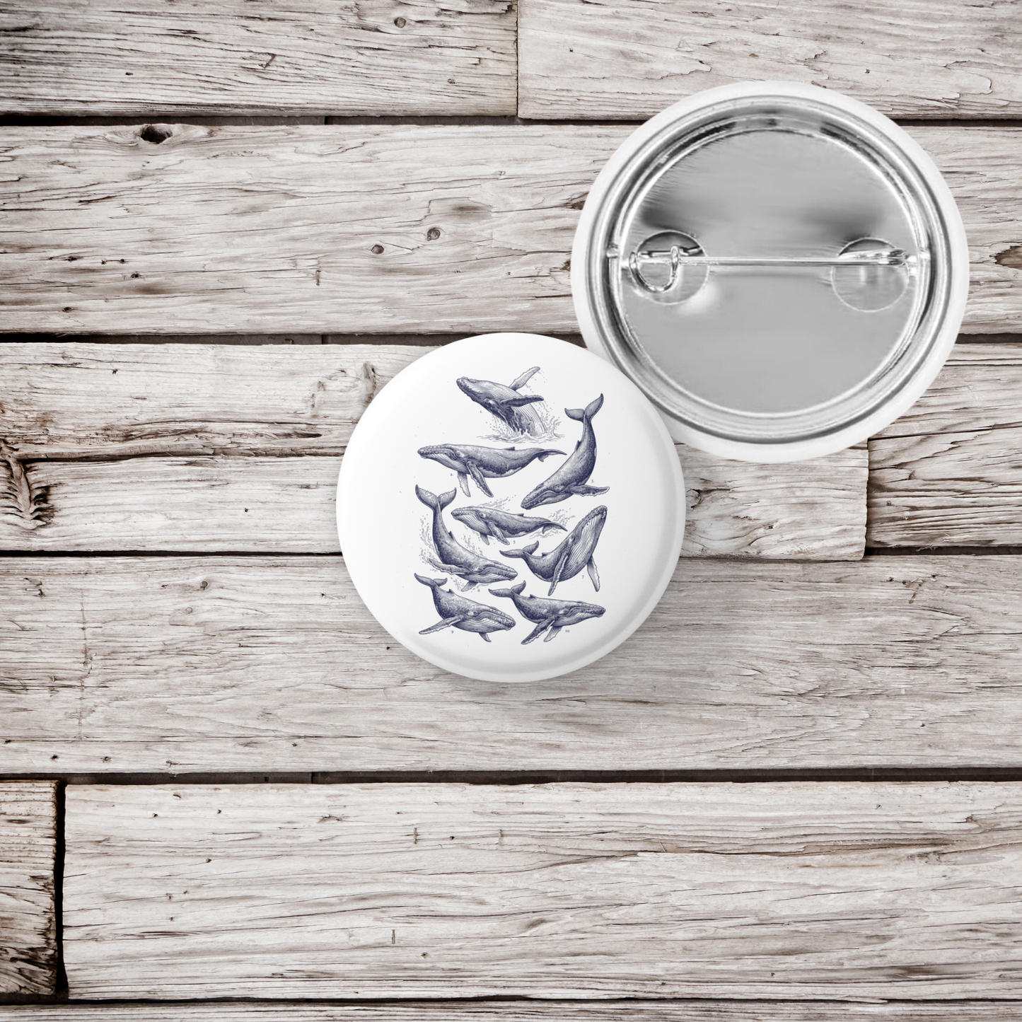 Whales Pin Back Button, Magnet