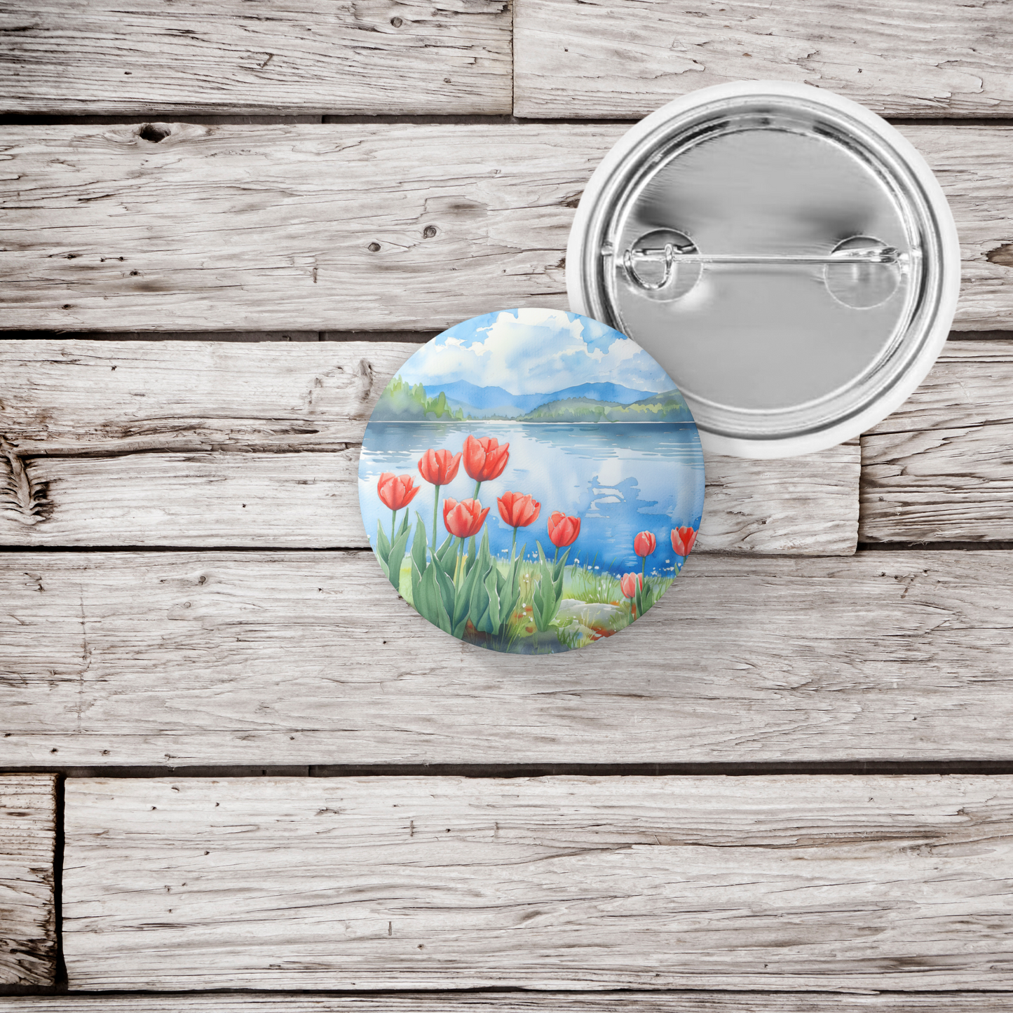Tulip Lake Pin Back Button, Magnet, Keychain