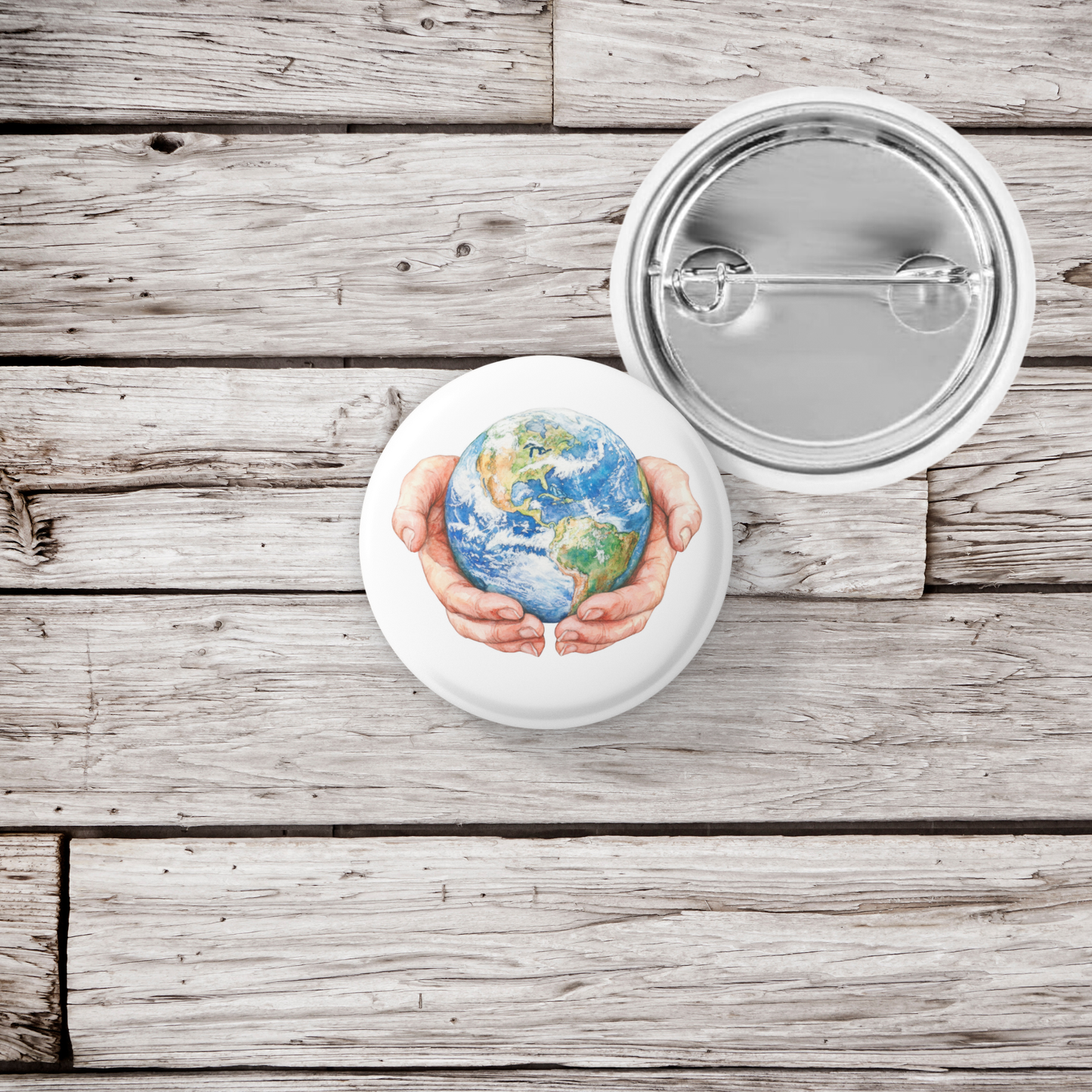 Earth Hands Pin Back Button, Magnet
