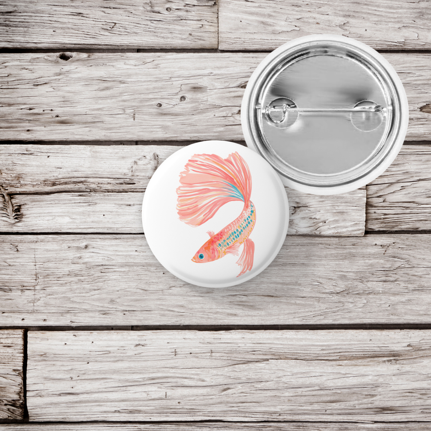 Pink Chinese Fighting Fish Pin Back Button, Magnet