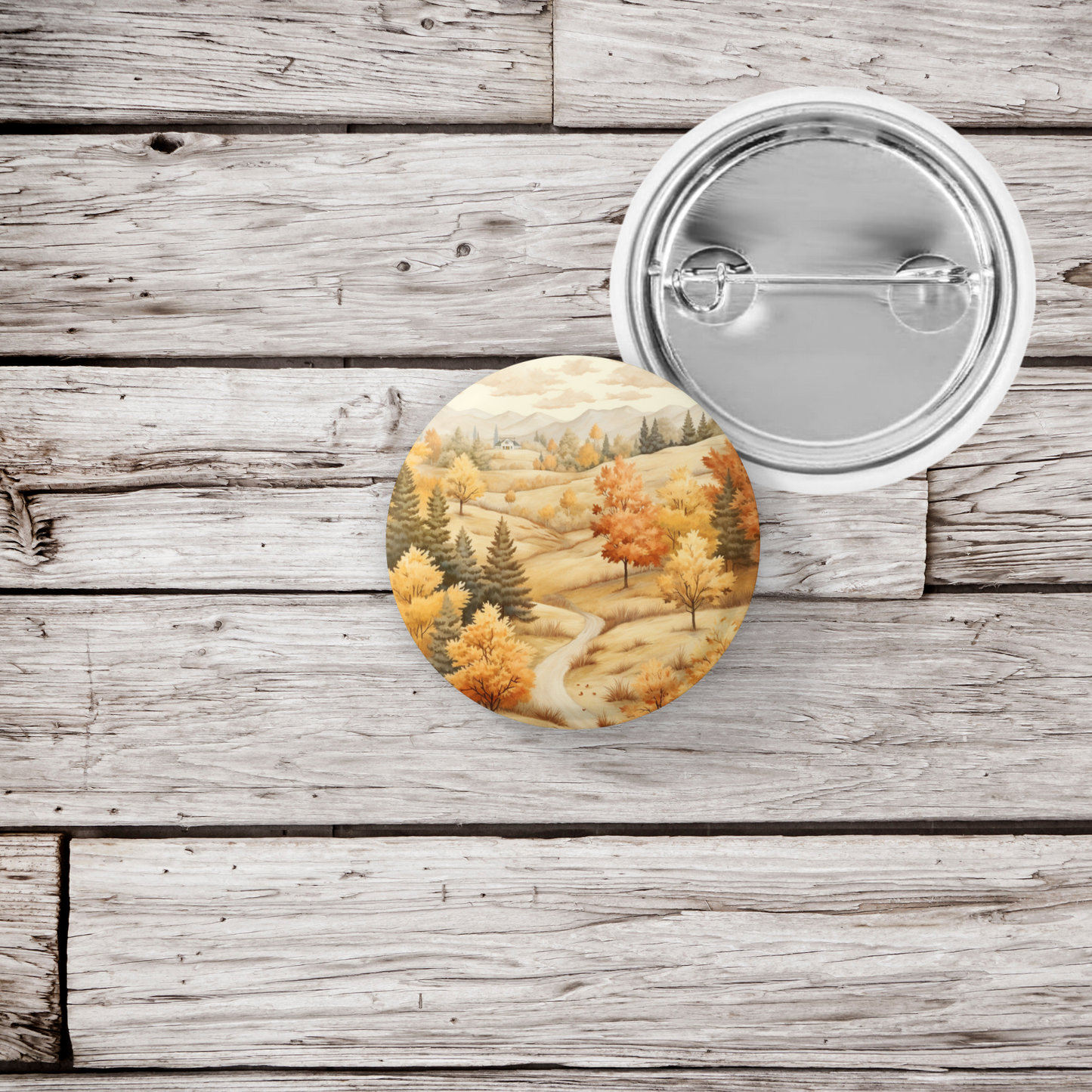 Country Fall Landscape 1 Pin Back Button, Magnet