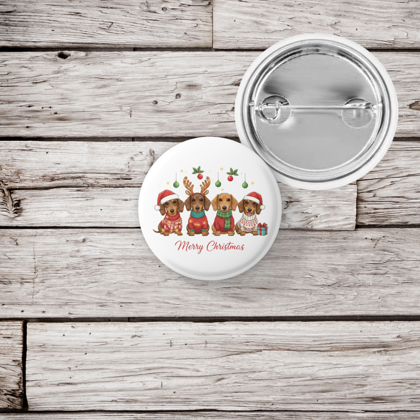 Merry Christmas Dachshund Pin Back Button, Magnet