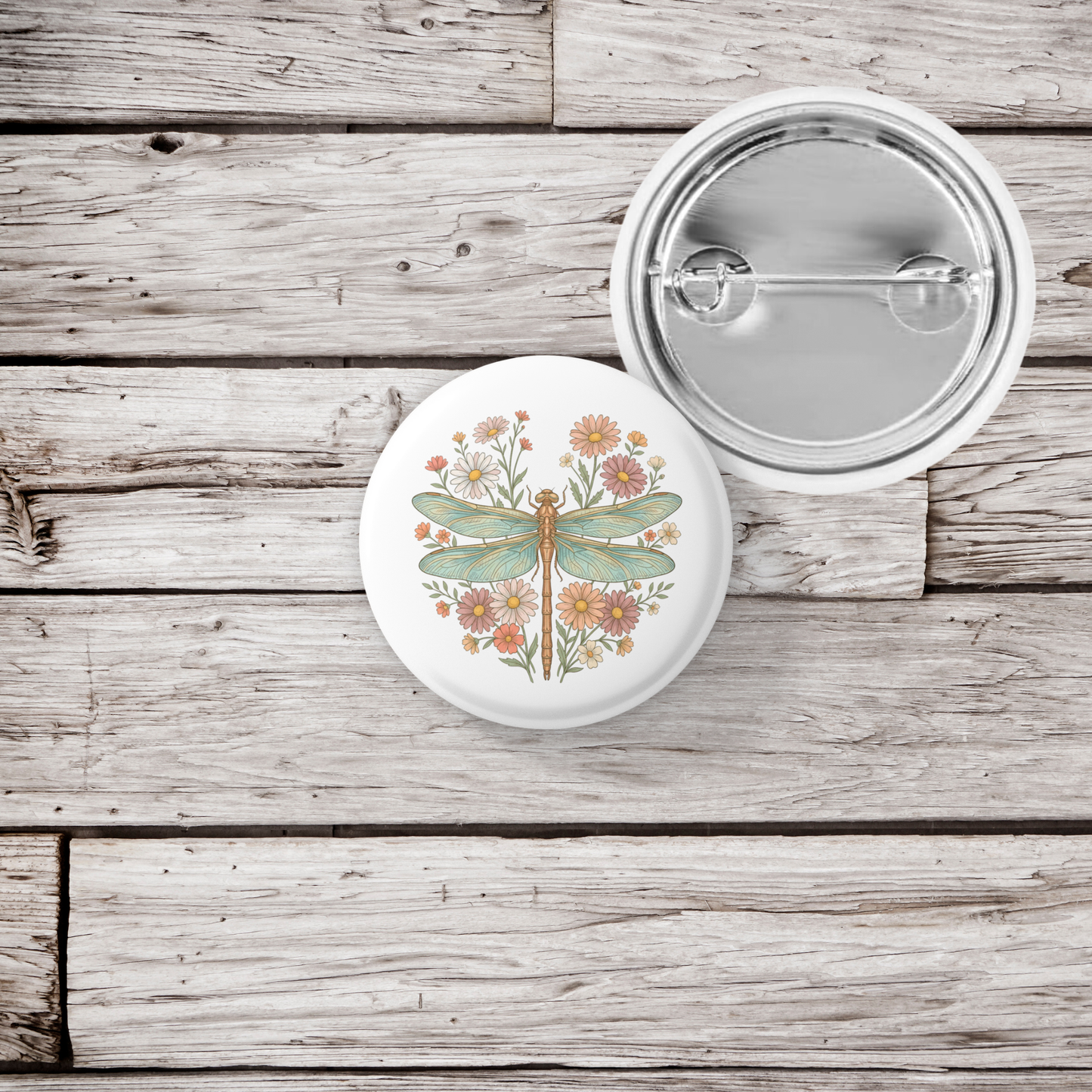 Dragonfly Floral Pin Back Button, Magnet