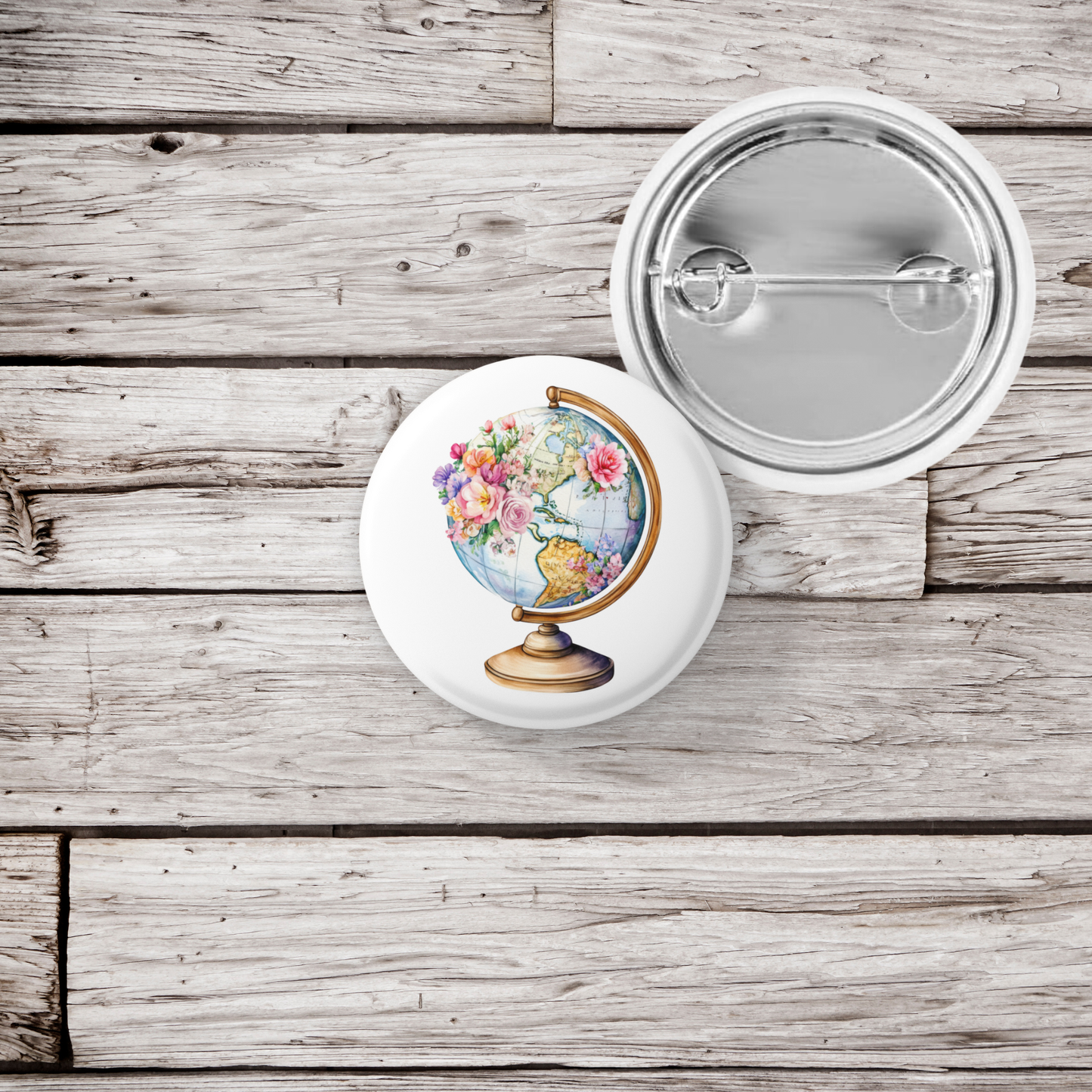 Globe Pin Back Button, Magnet