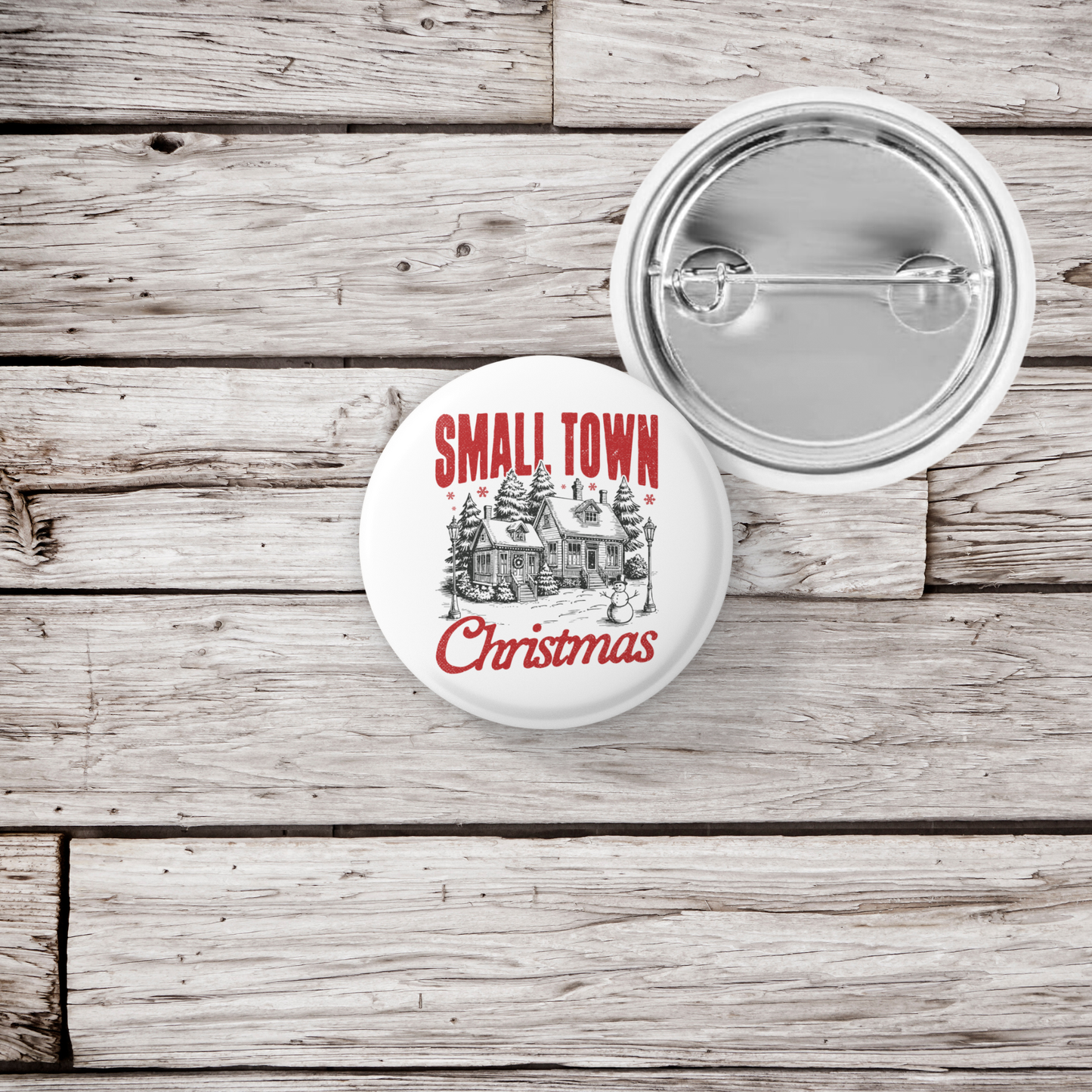 Small Town Christmas Pin Back Button, Magnet