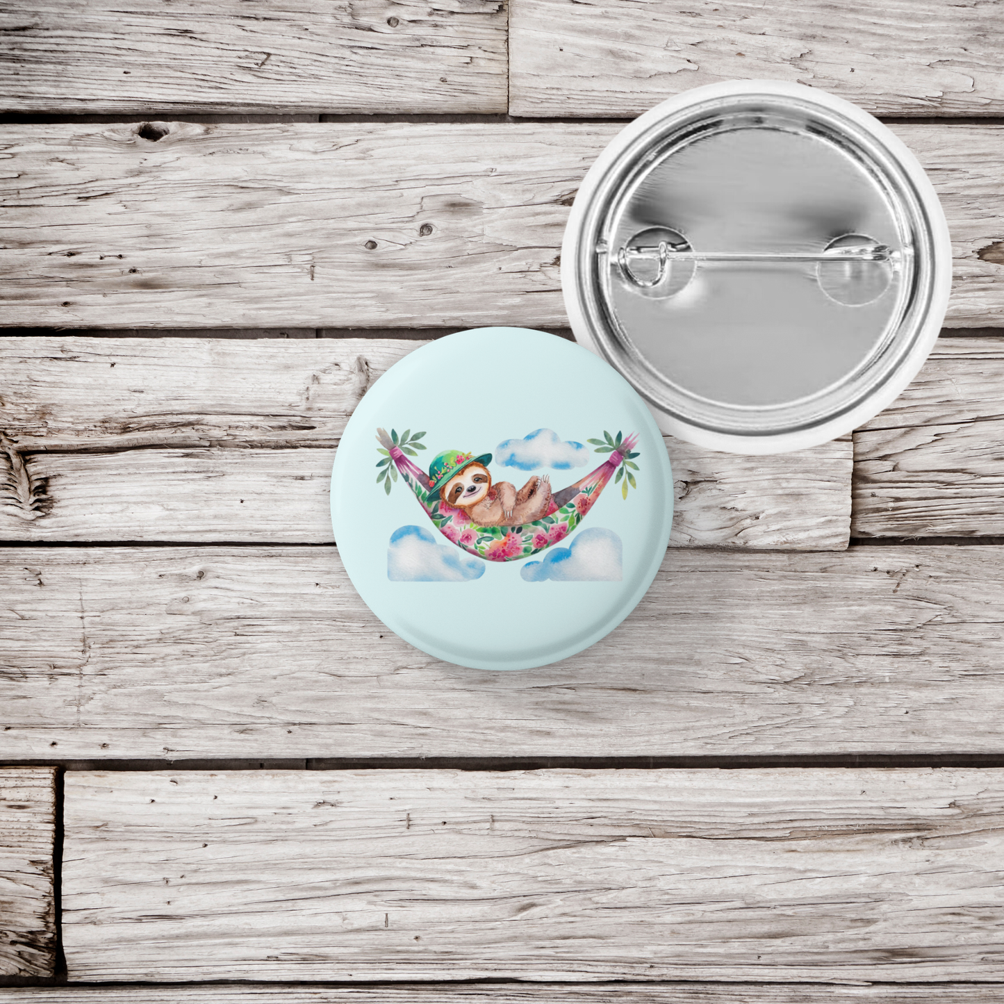 Sloth In Hammock Pin Back Button, Magnet