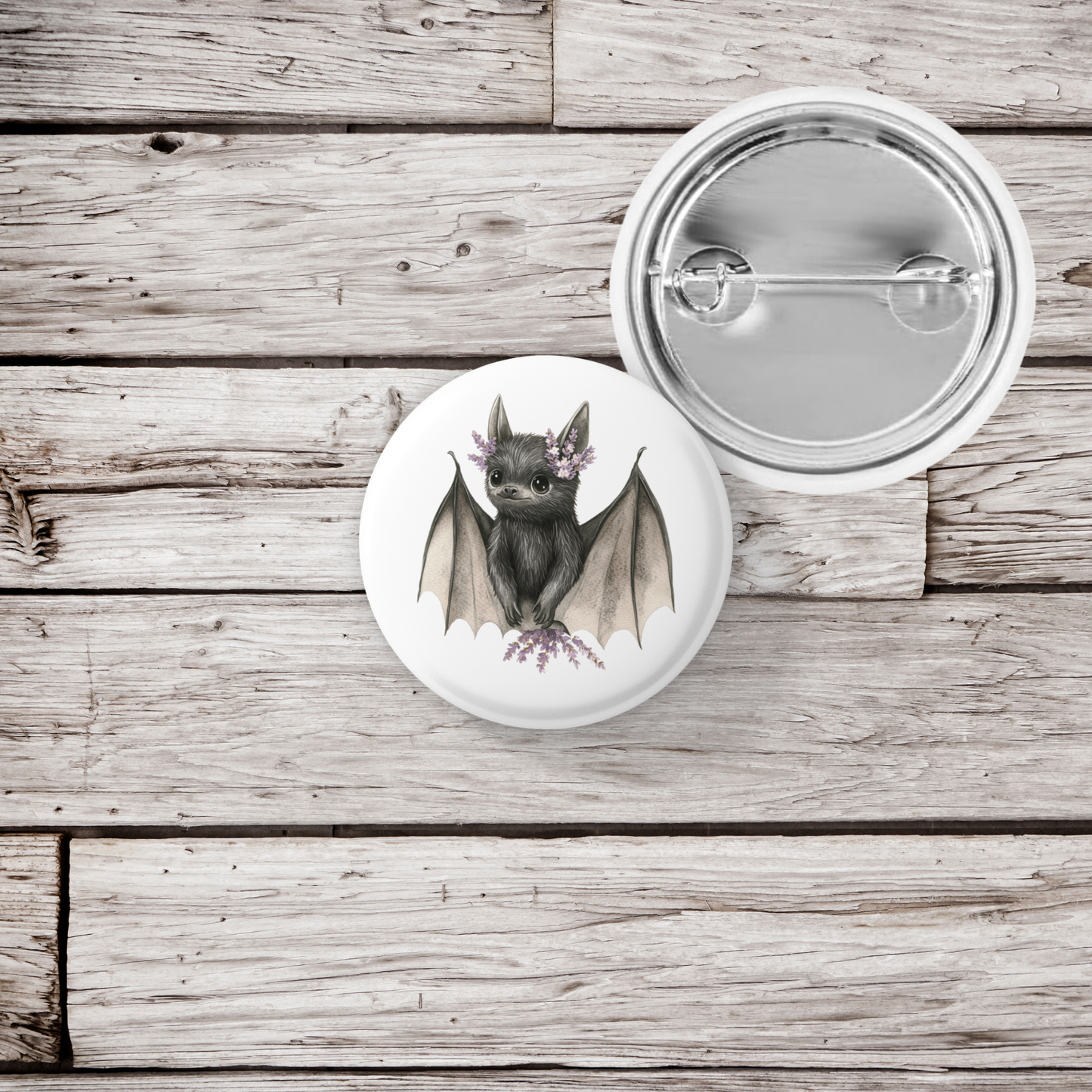 Lavender Bat 1 Pin Back Button, Magnet