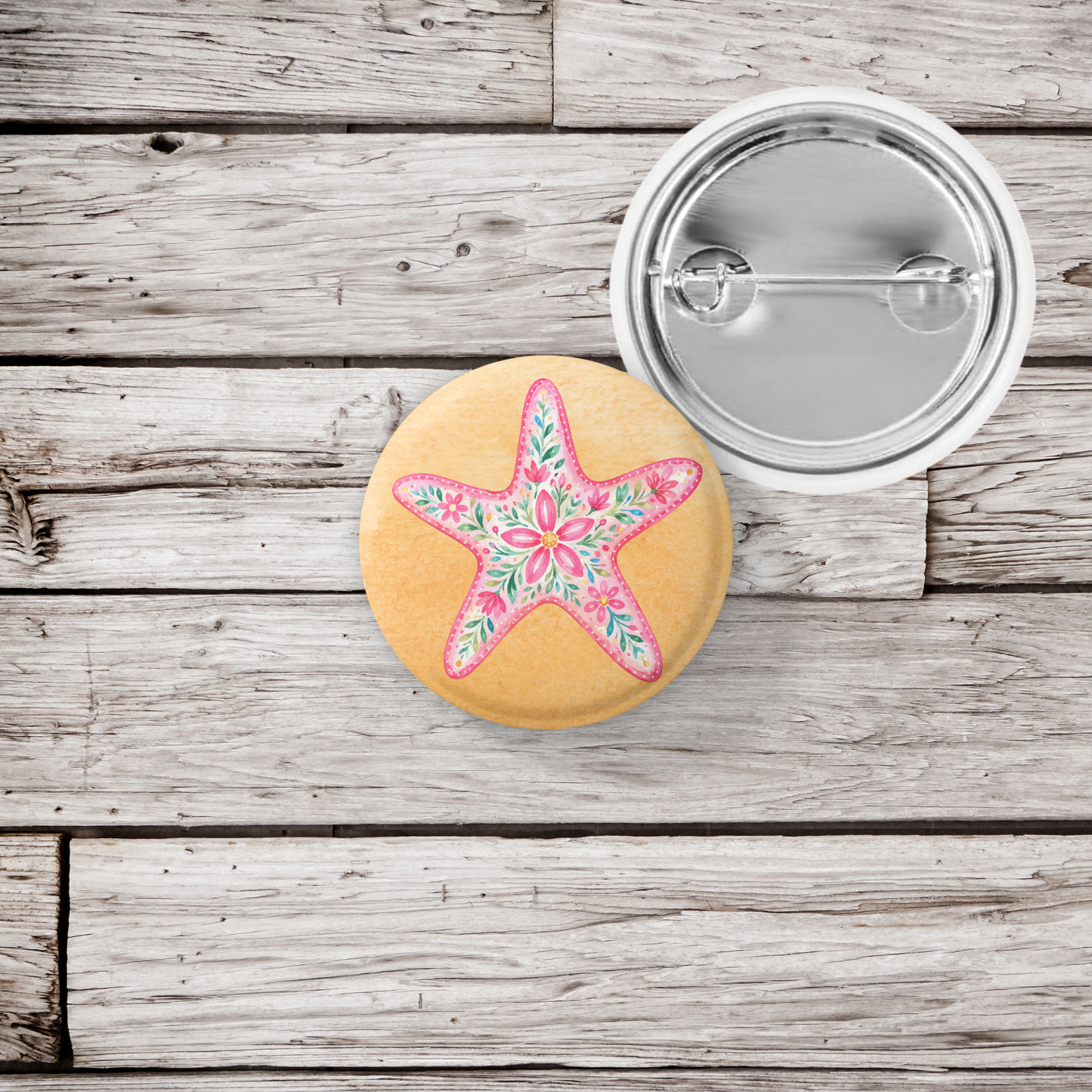 Pink Starfish Pin Back Button, Magnet