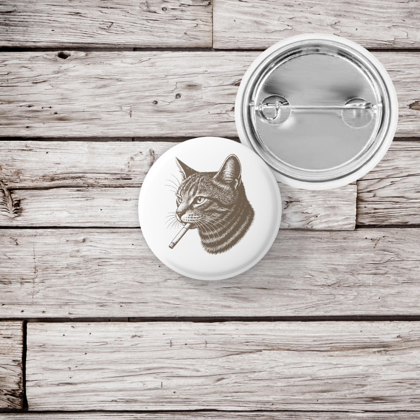 Smoking Cat Pin Back Button, Magnet