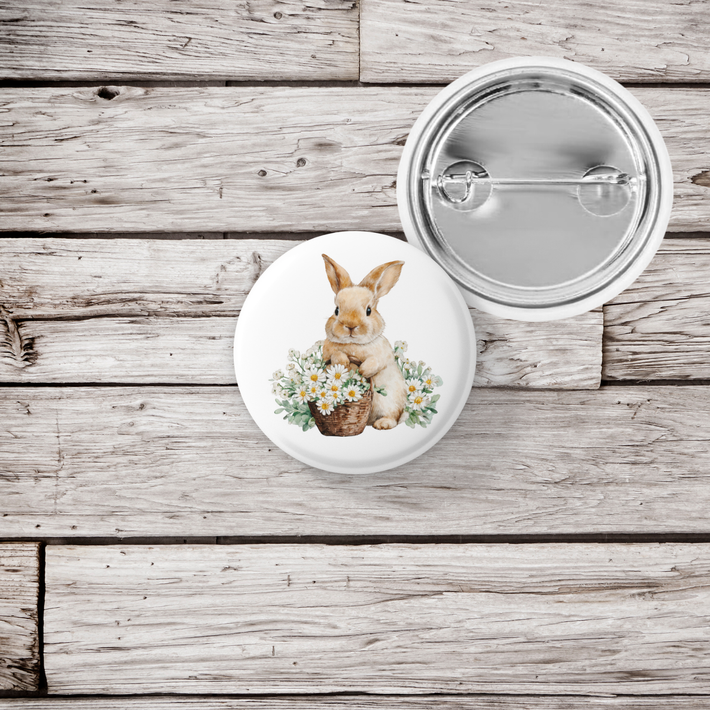 Floral Bunny 6 Pin Back Button, Magnet
