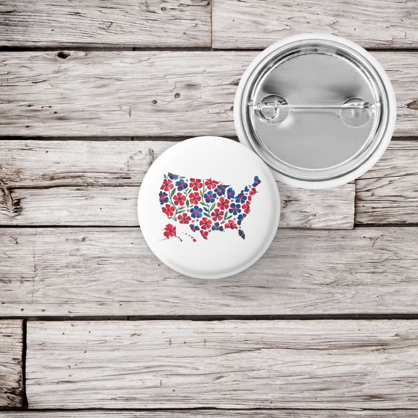 America Floral Pin Back Button, Magnet