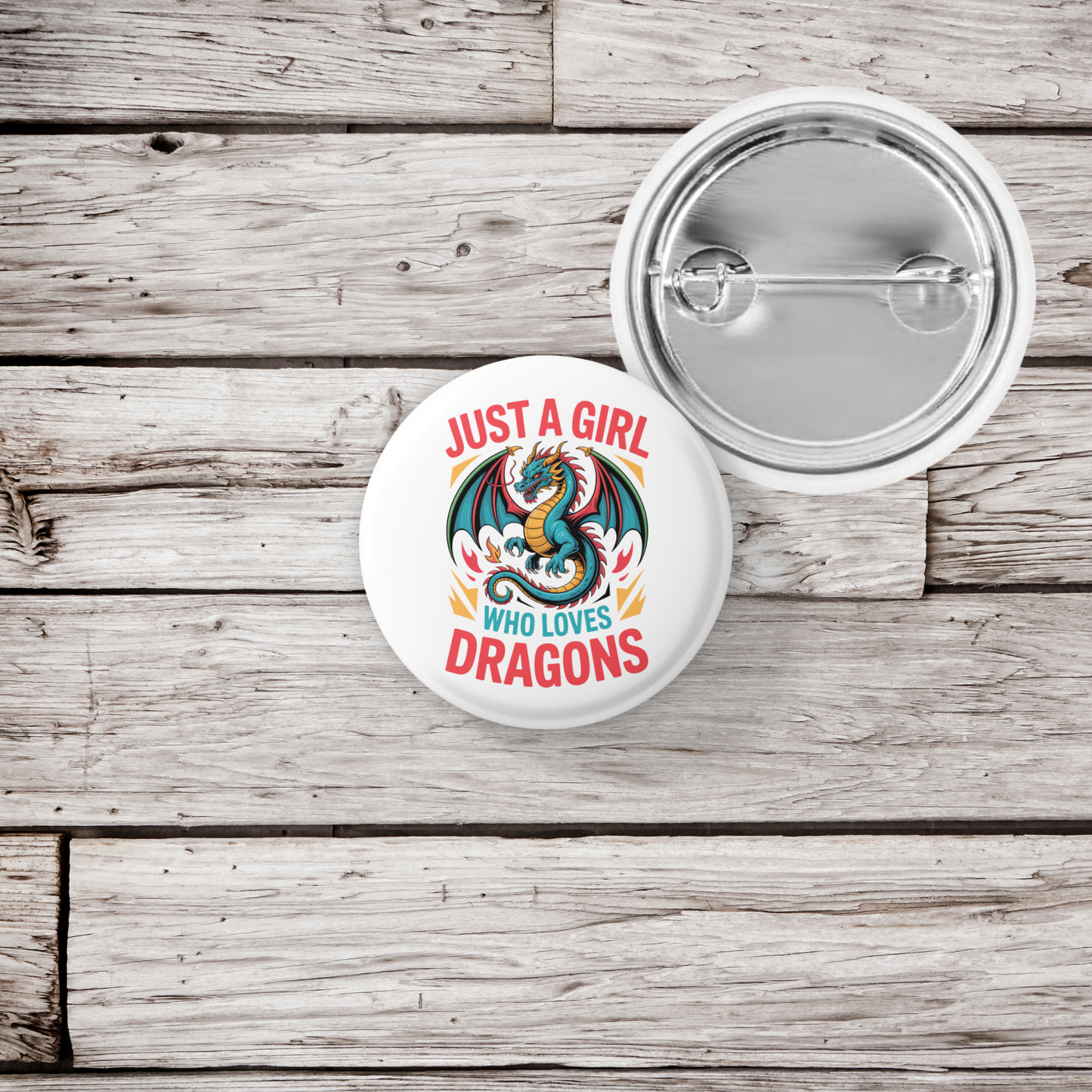 Just a Girl Who Loves Dragons Pin Back Button, Magnet