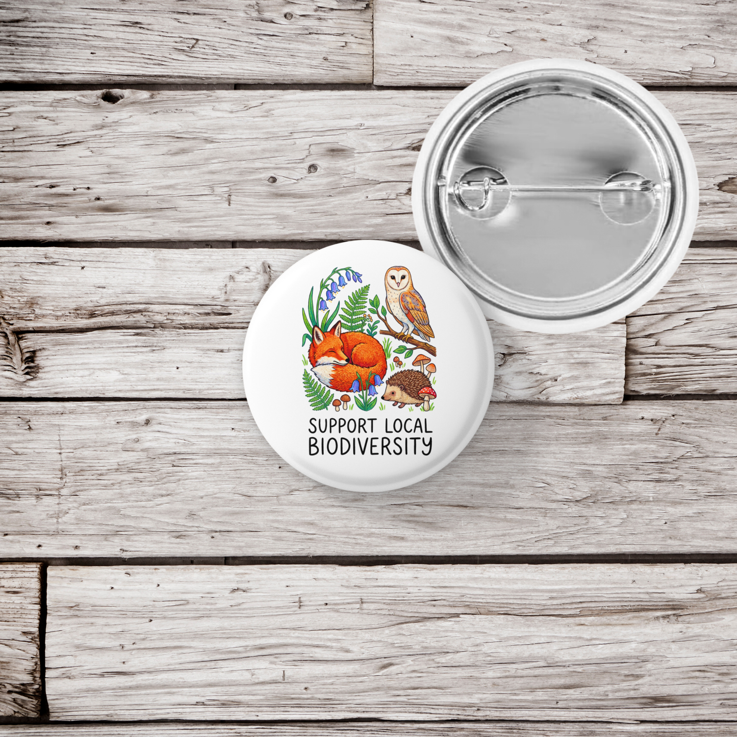 Support Local Biodiversity 4 Pin Back Button, Magnet