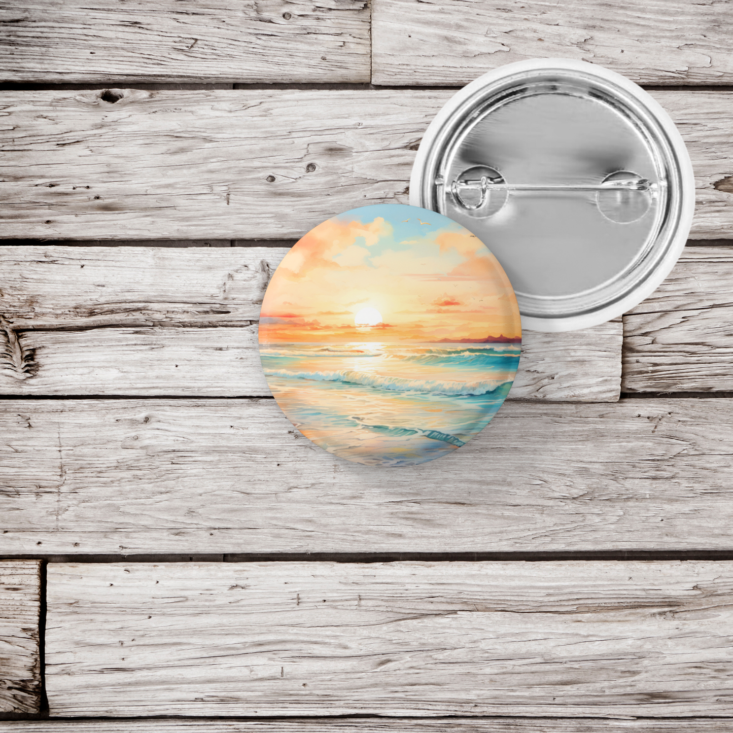 Beach Landscape Pin Back Button, Magnet, Keychain