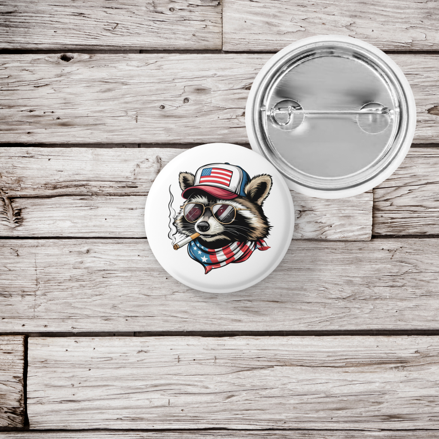 Smoking America Raccoon Pin Back Button, Magnet