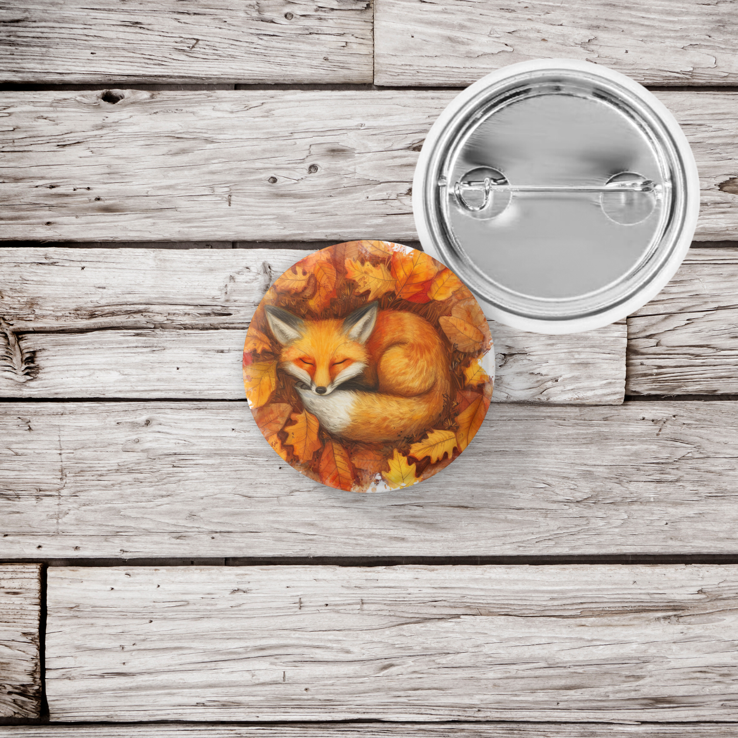 Sleeping Fox 3 Pin Back Button, Magnet