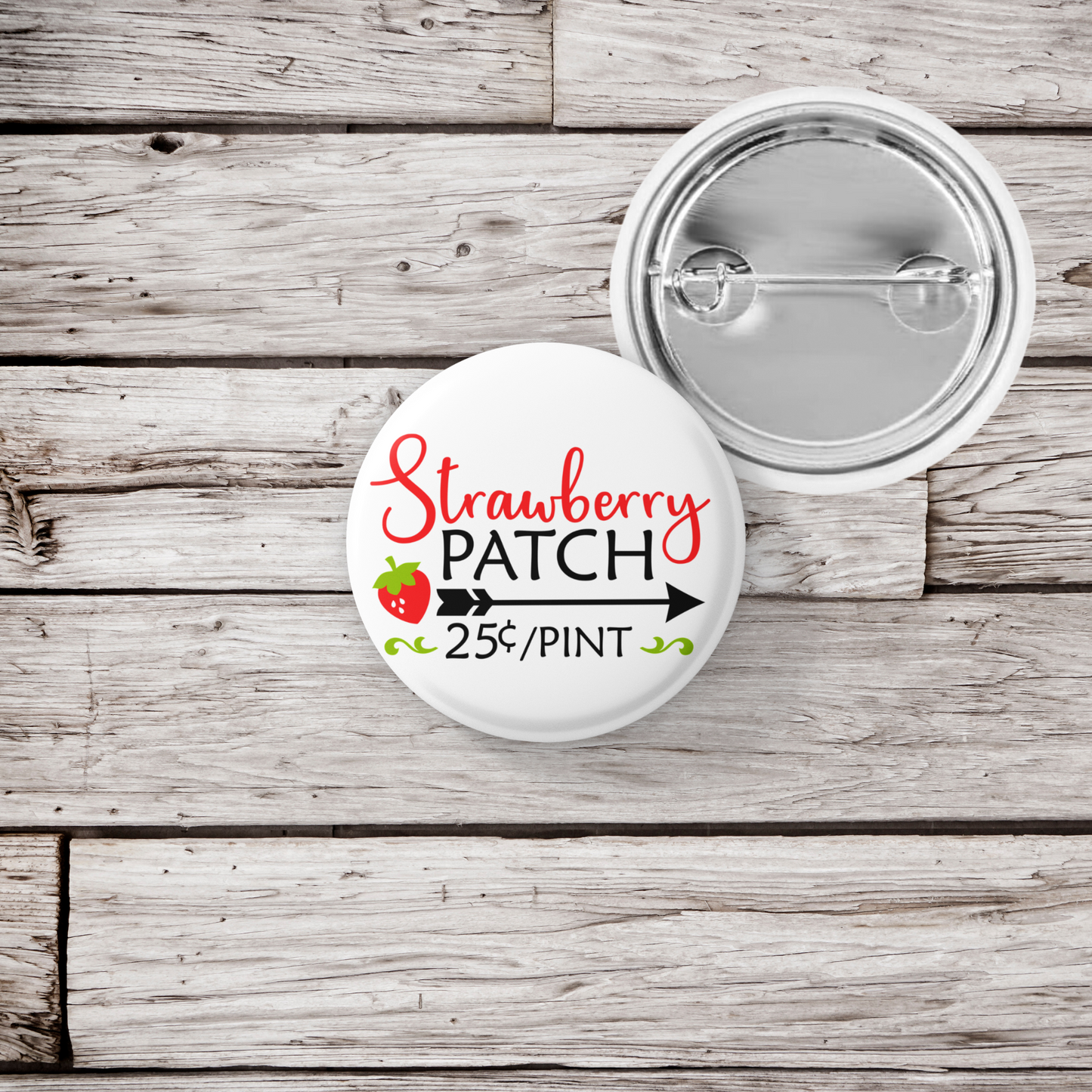 Strawberry Patch Pin Back Button, Magnet, Keychain