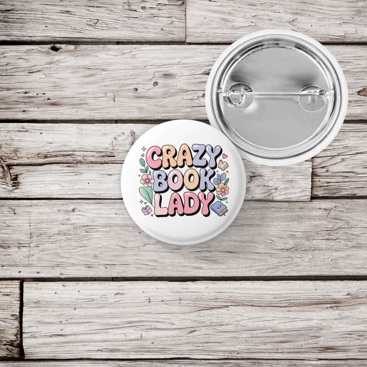 Crazy Book Lady Pin Back Button, Magnet