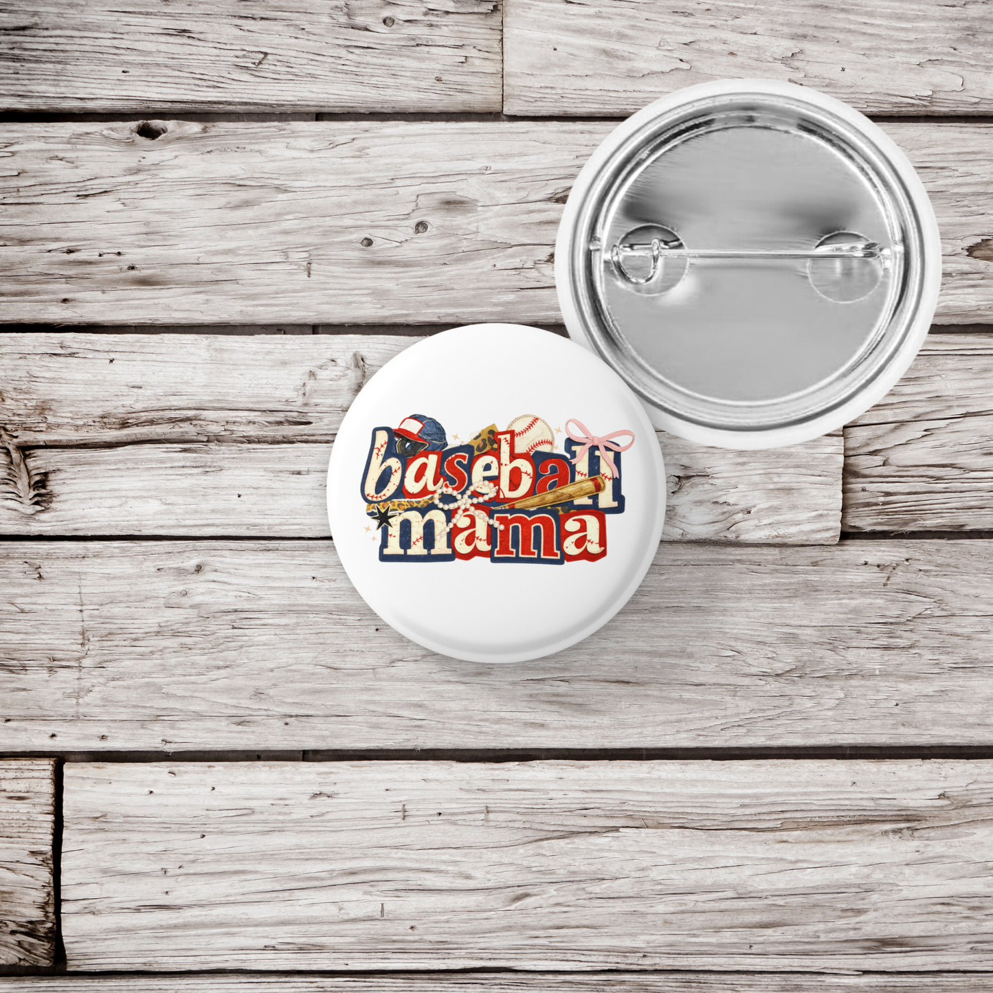 Baseball Mama 3 Pin Back Button, Magnet