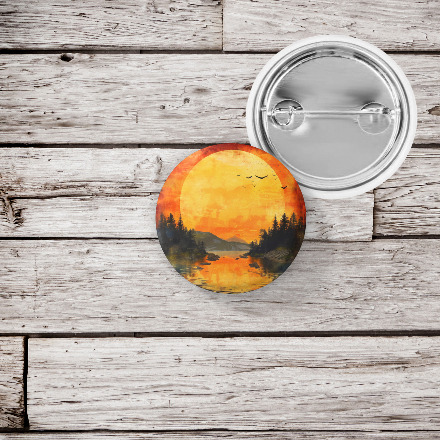 Sunset Forest Pin Back Button, Magnet
