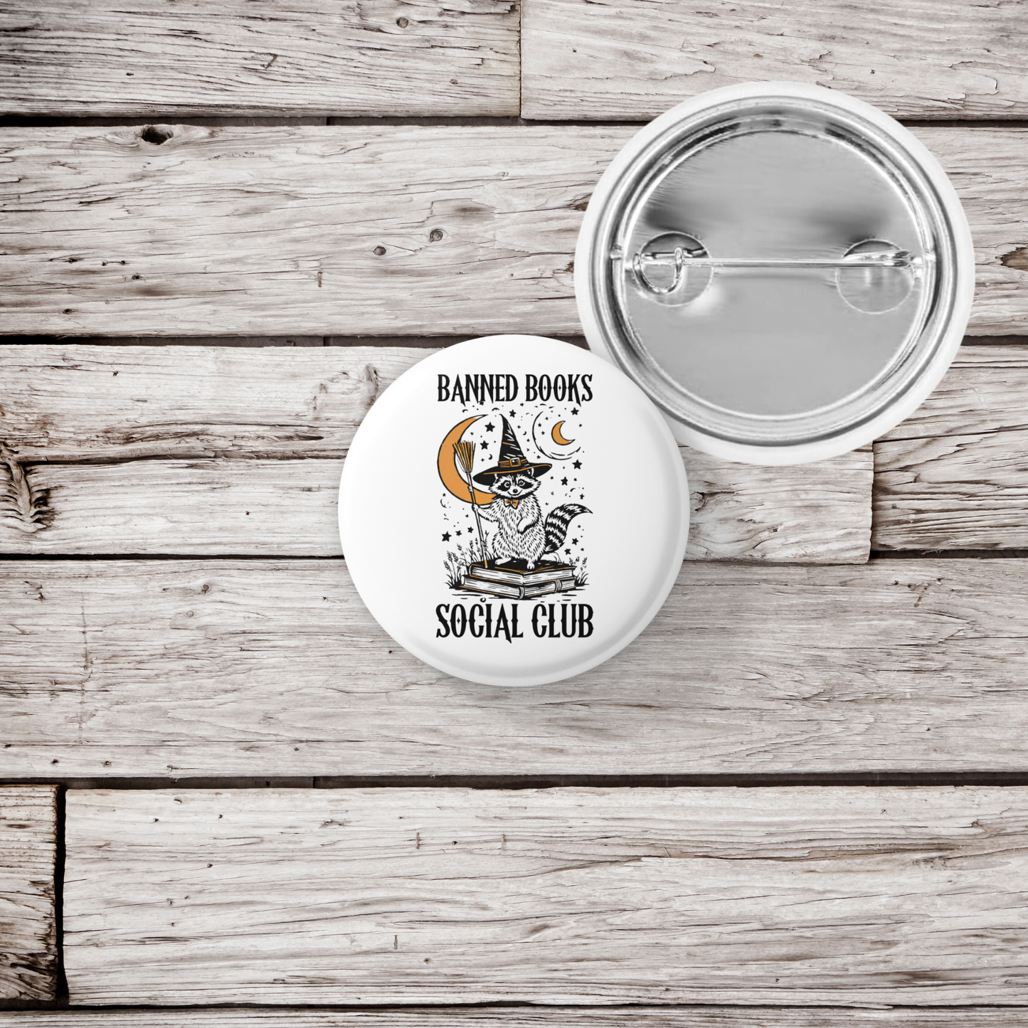Banned Books Social Club Raccoon Pin Back Button, Magnet