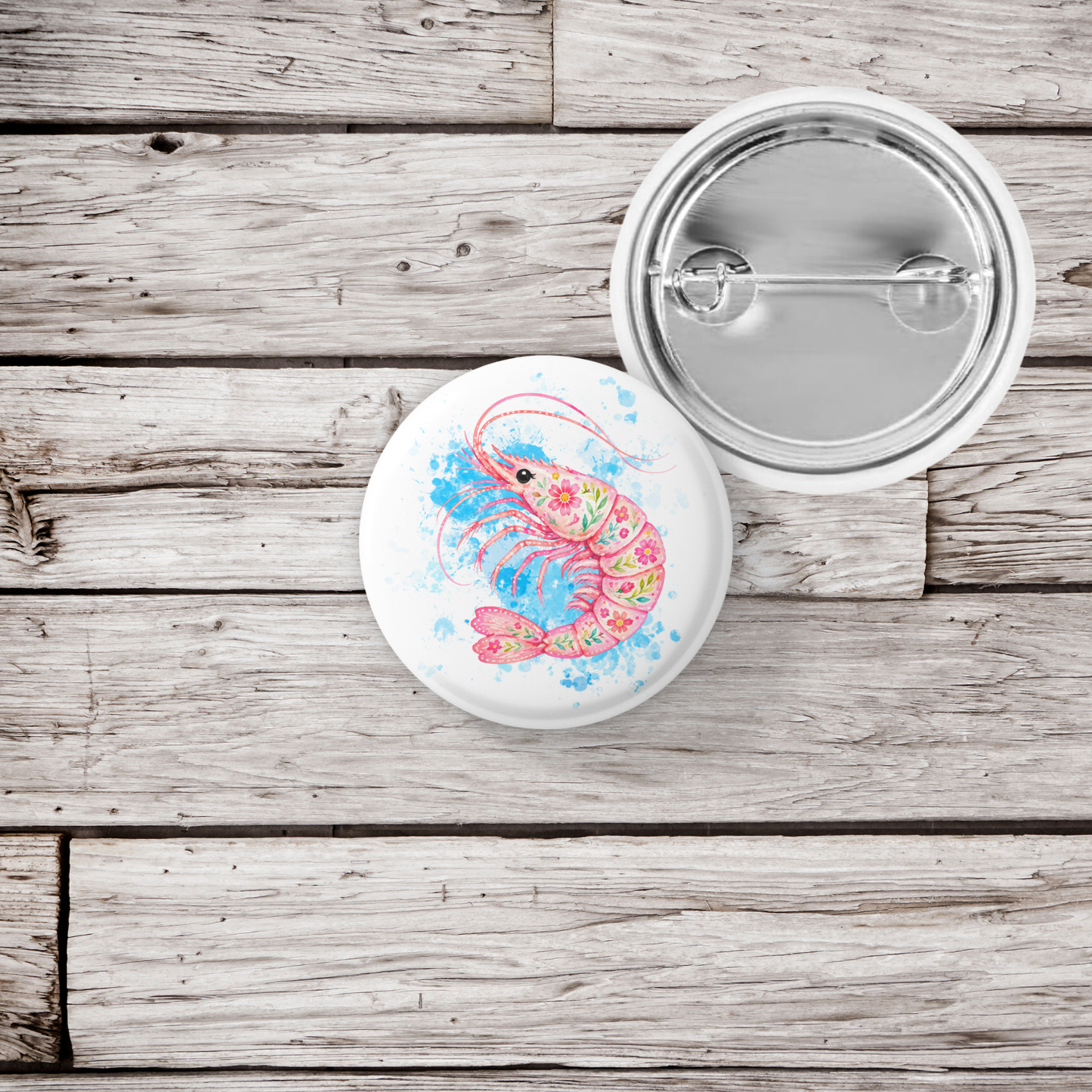 Pink Shrimp Pin Back Button, Magnet