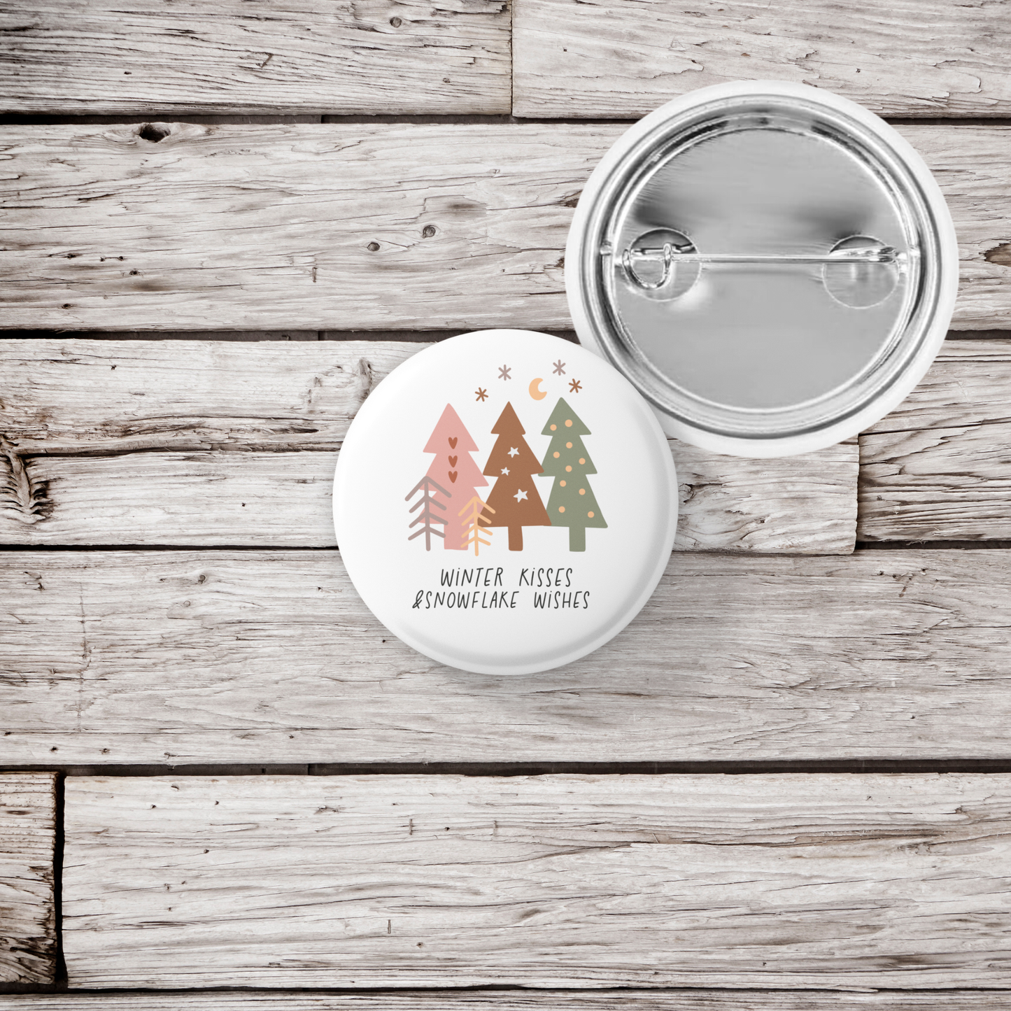 Winter Kisses & Snowflake Wishes Pin Back Button, Magnet