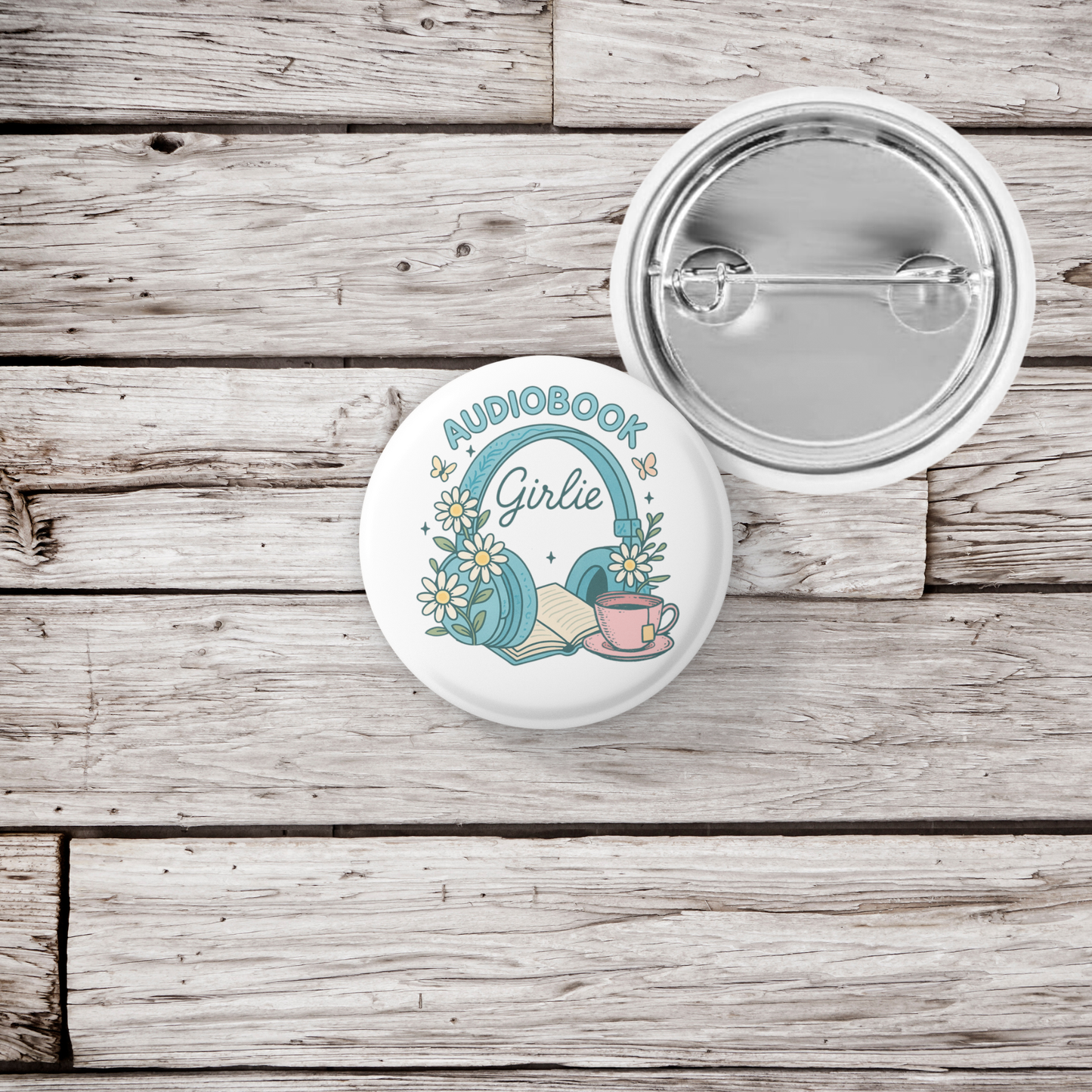 Audiobook Girlie Pin Back Button, Magnet