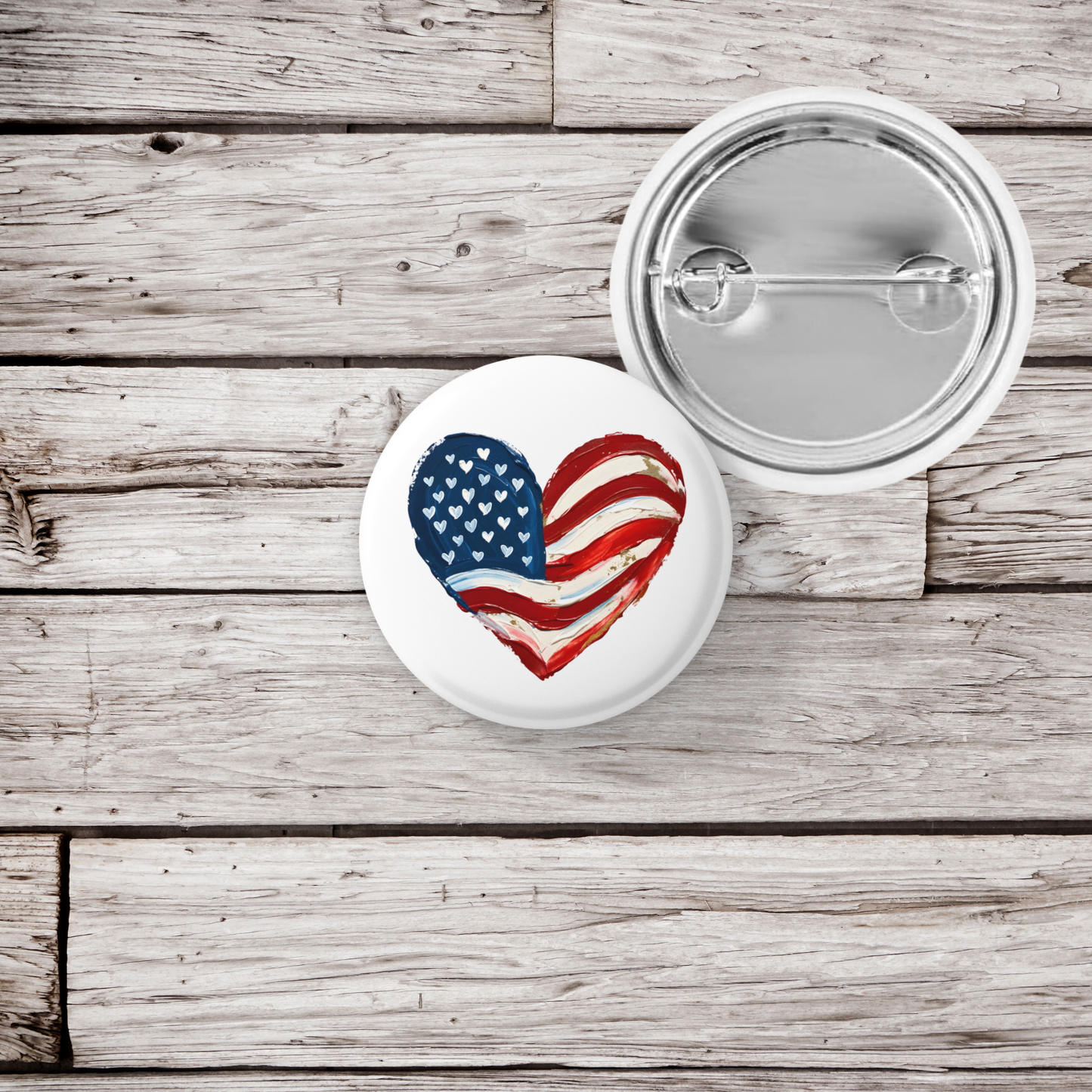 America Flag Heart Pin Back Button, Magnet