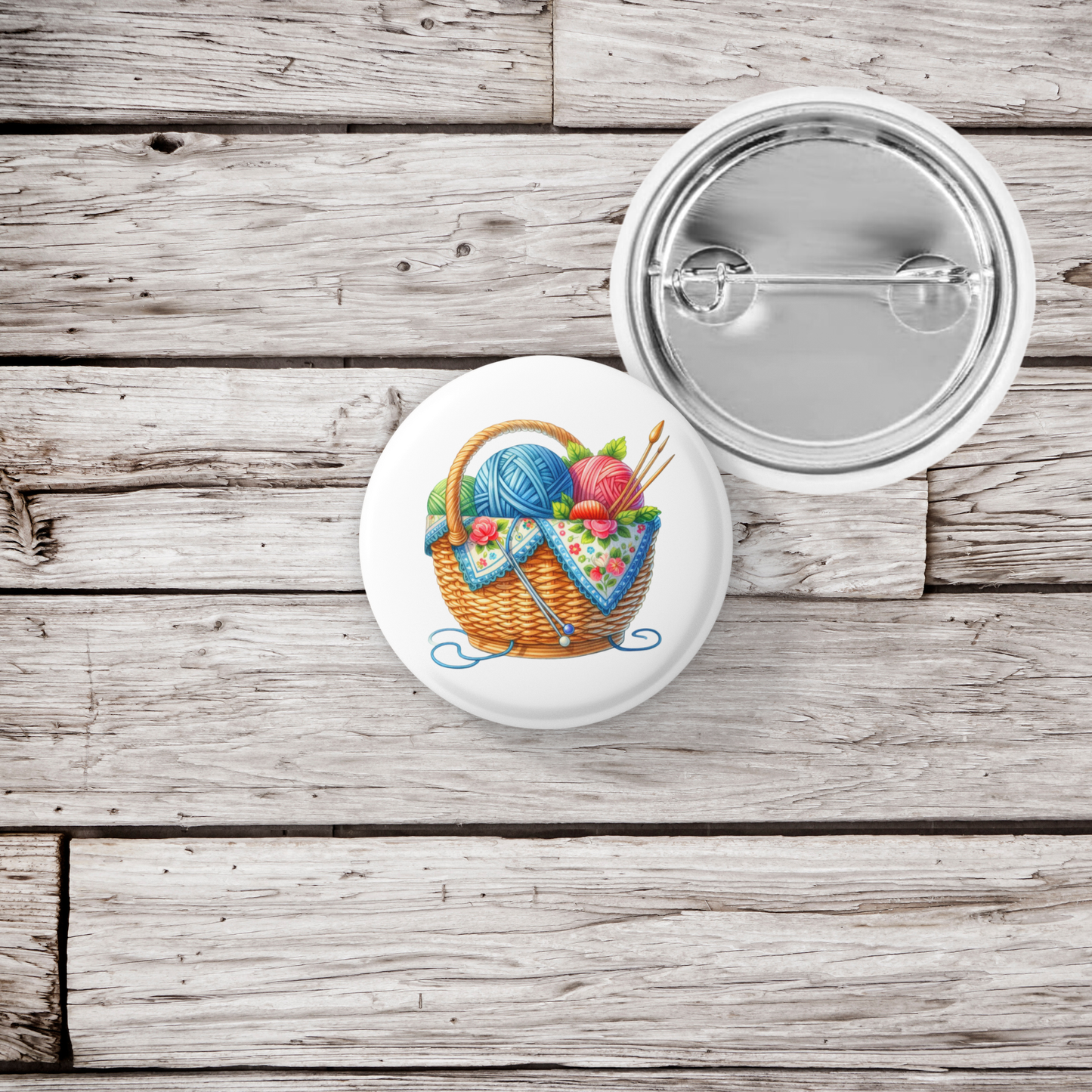 Knitting Basket Pin Back Button, Magnet
