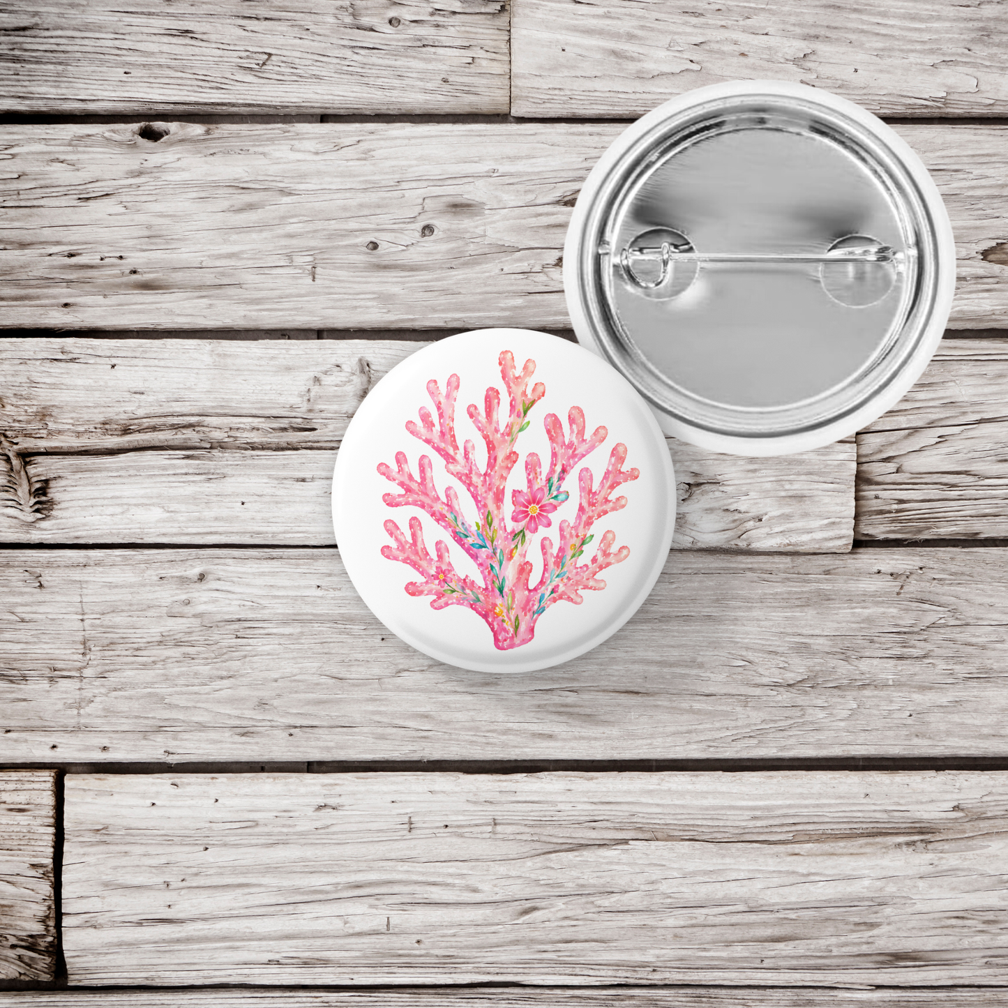 Pink Coral Pin Back Button, Magnet