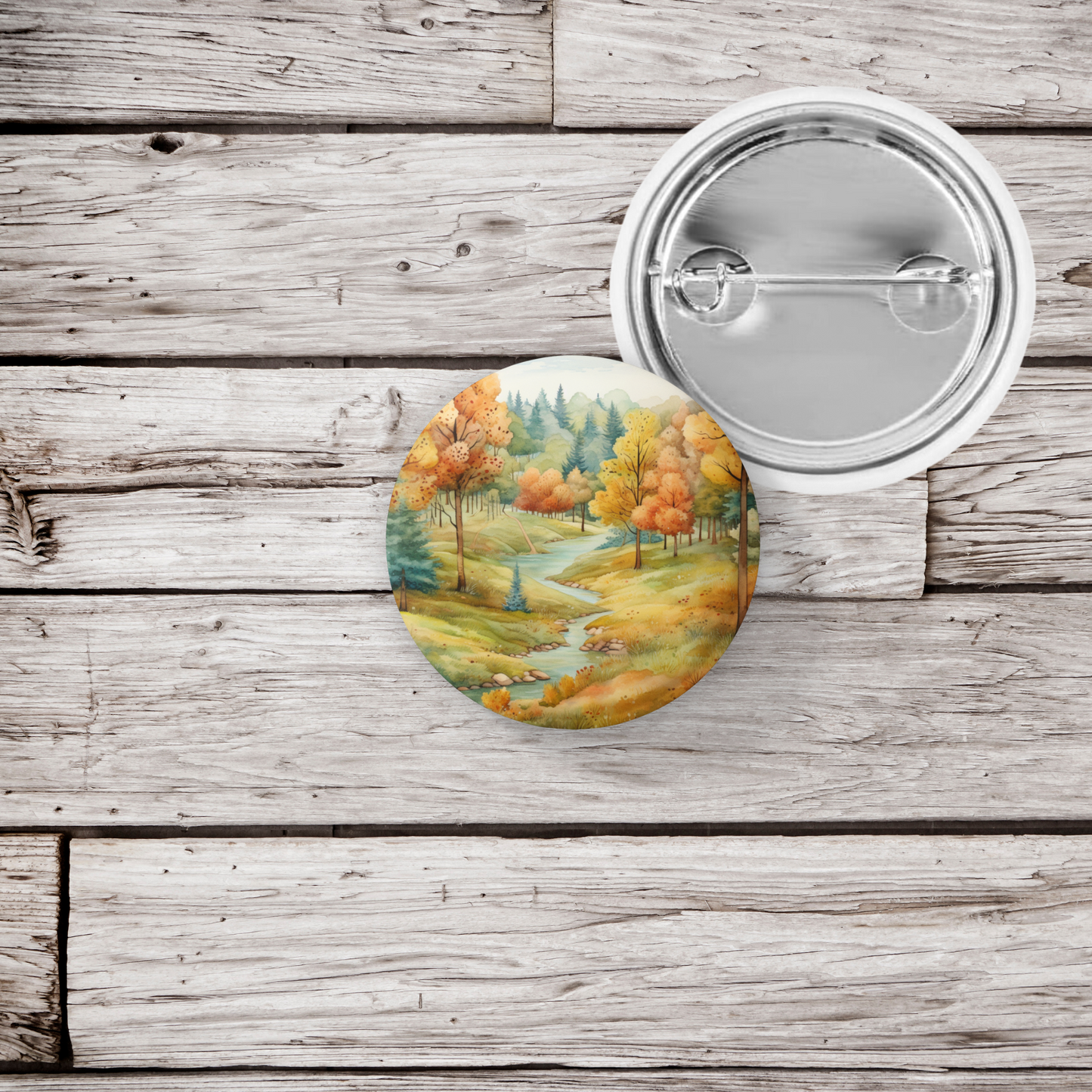 Country Fall Landscape 19 Pin Back Button, Magnet