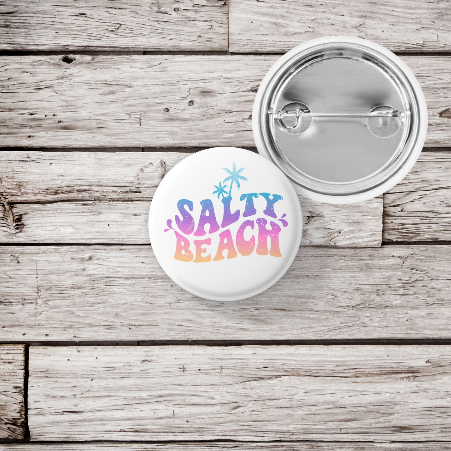 Salty Beach Pin Back Button, Magnet