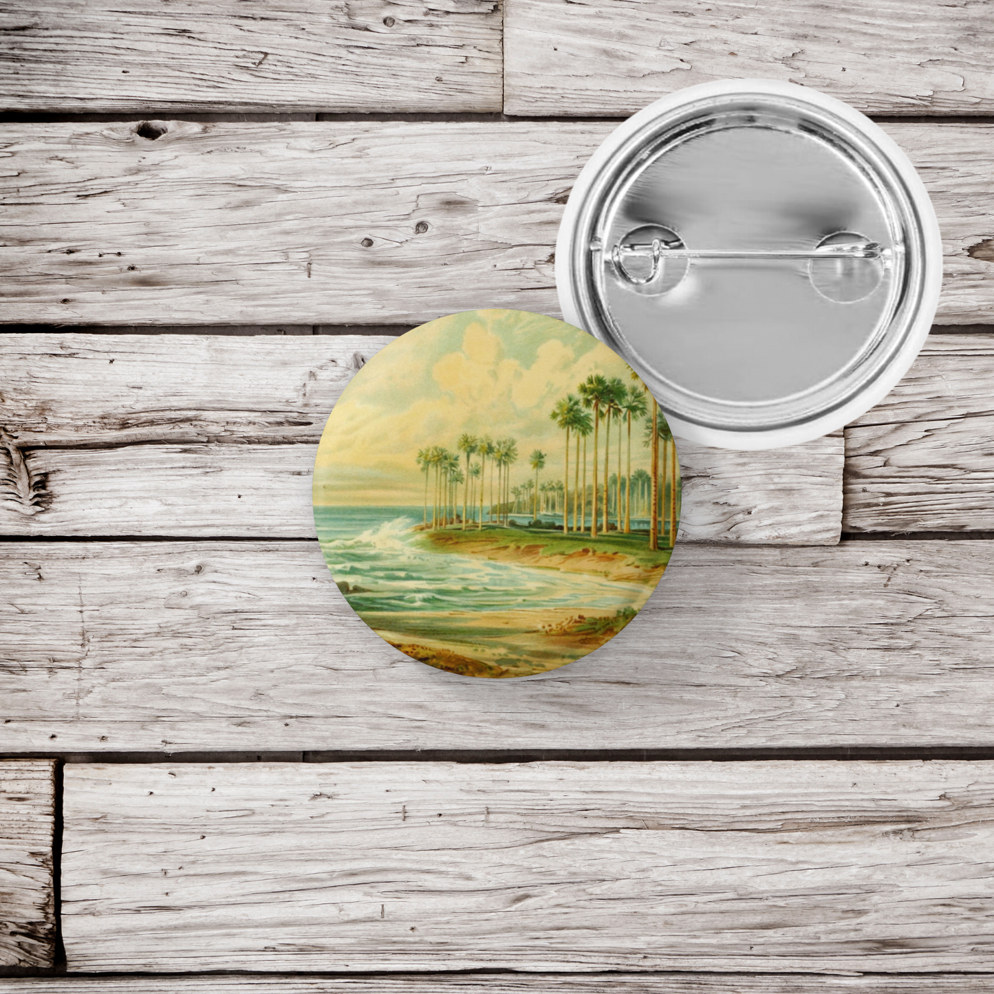 Beach Landscape Pin Back Button, Magnet, Keychain