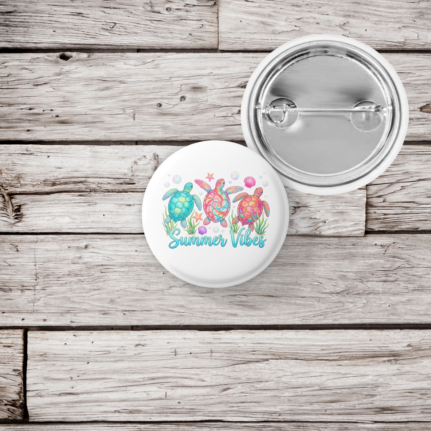 Summer Vibes Sea Turtles Pin Back Button, Magnet