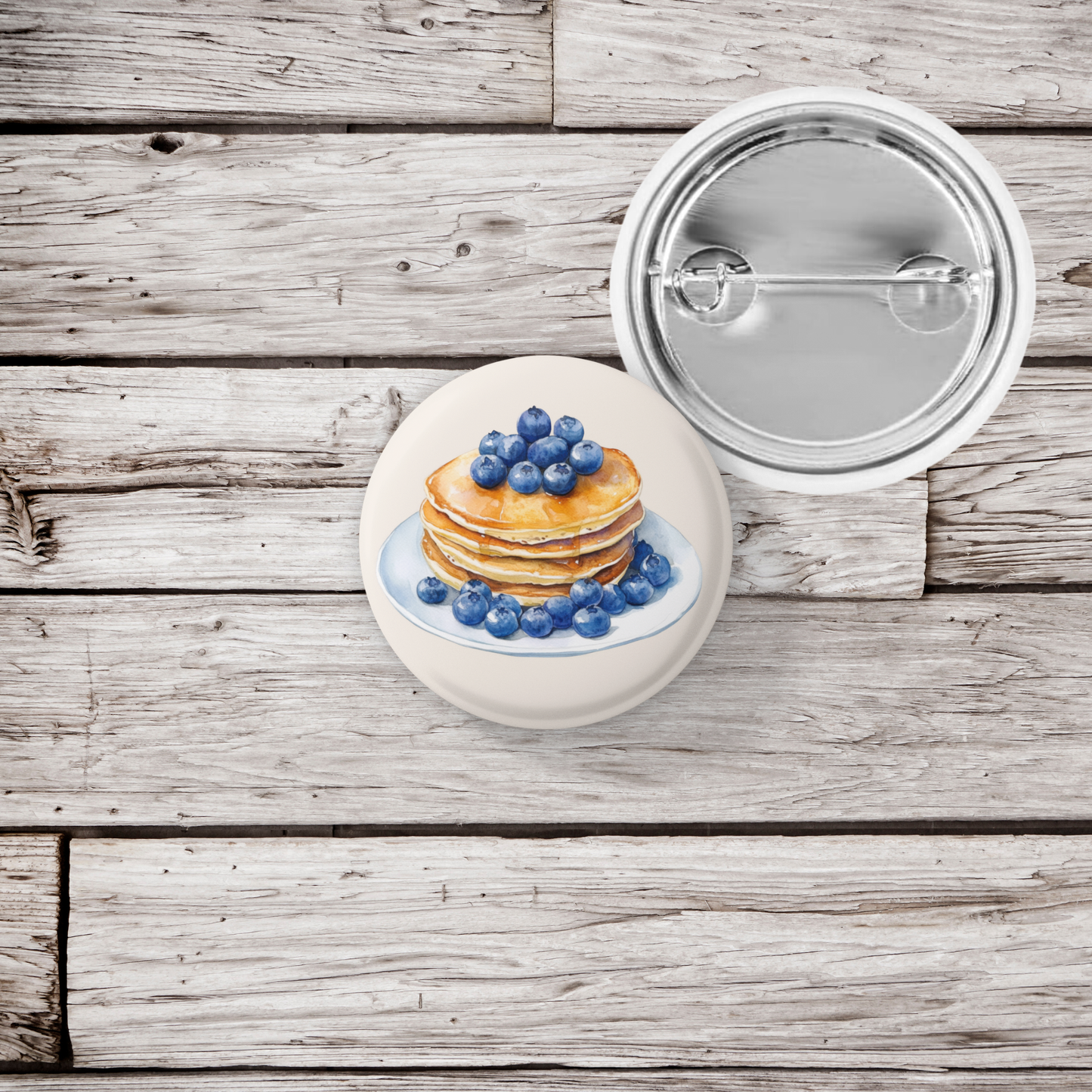Pancakes With Blueberries Pin Back Button, Magnet