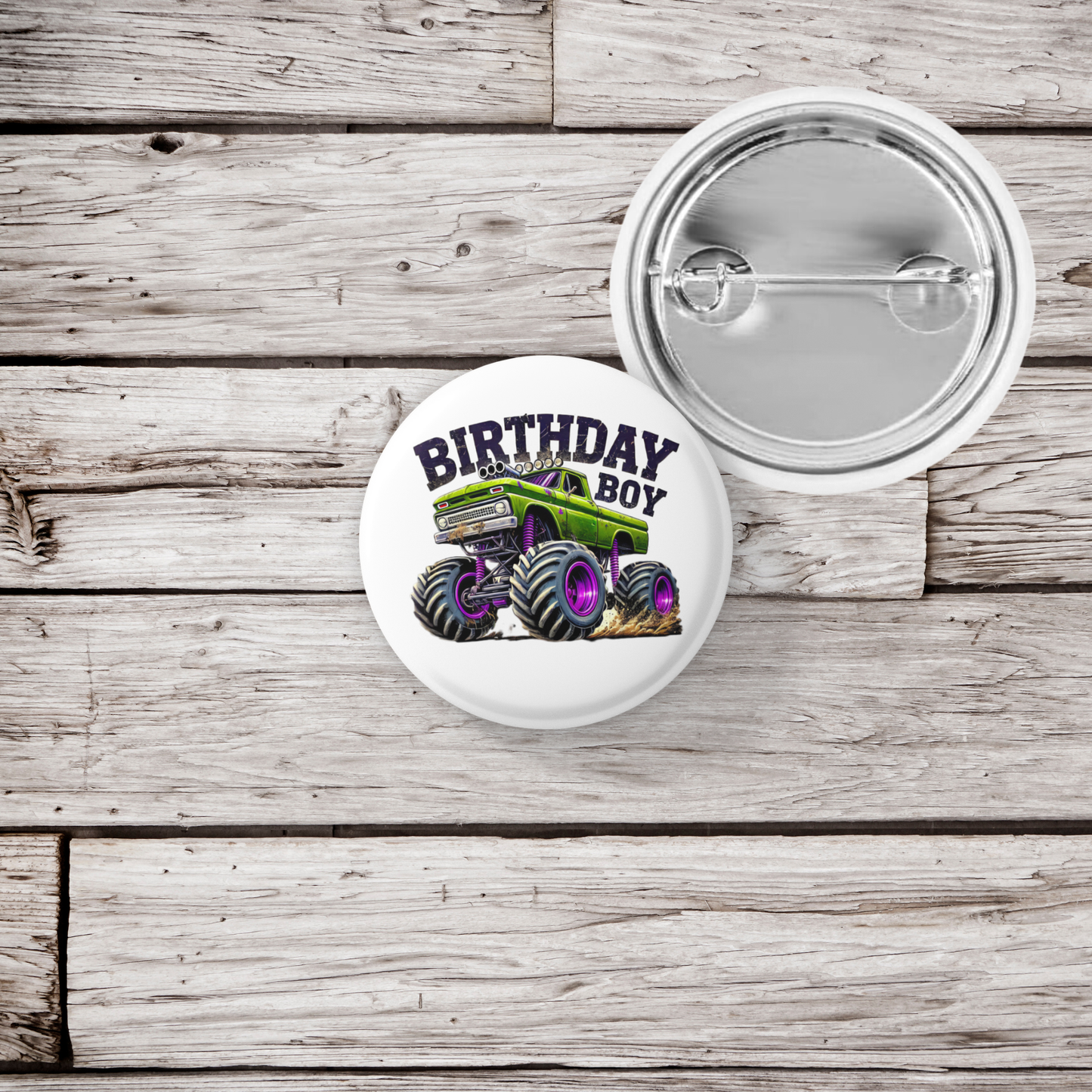 Birthday Boy Monster Truck Pin Back Button, Magnet