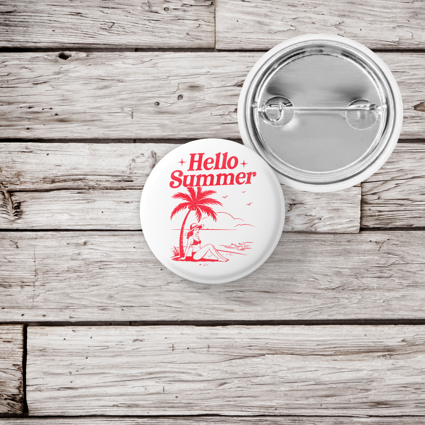 Hello Summer Season Pin Back Button, Magnet