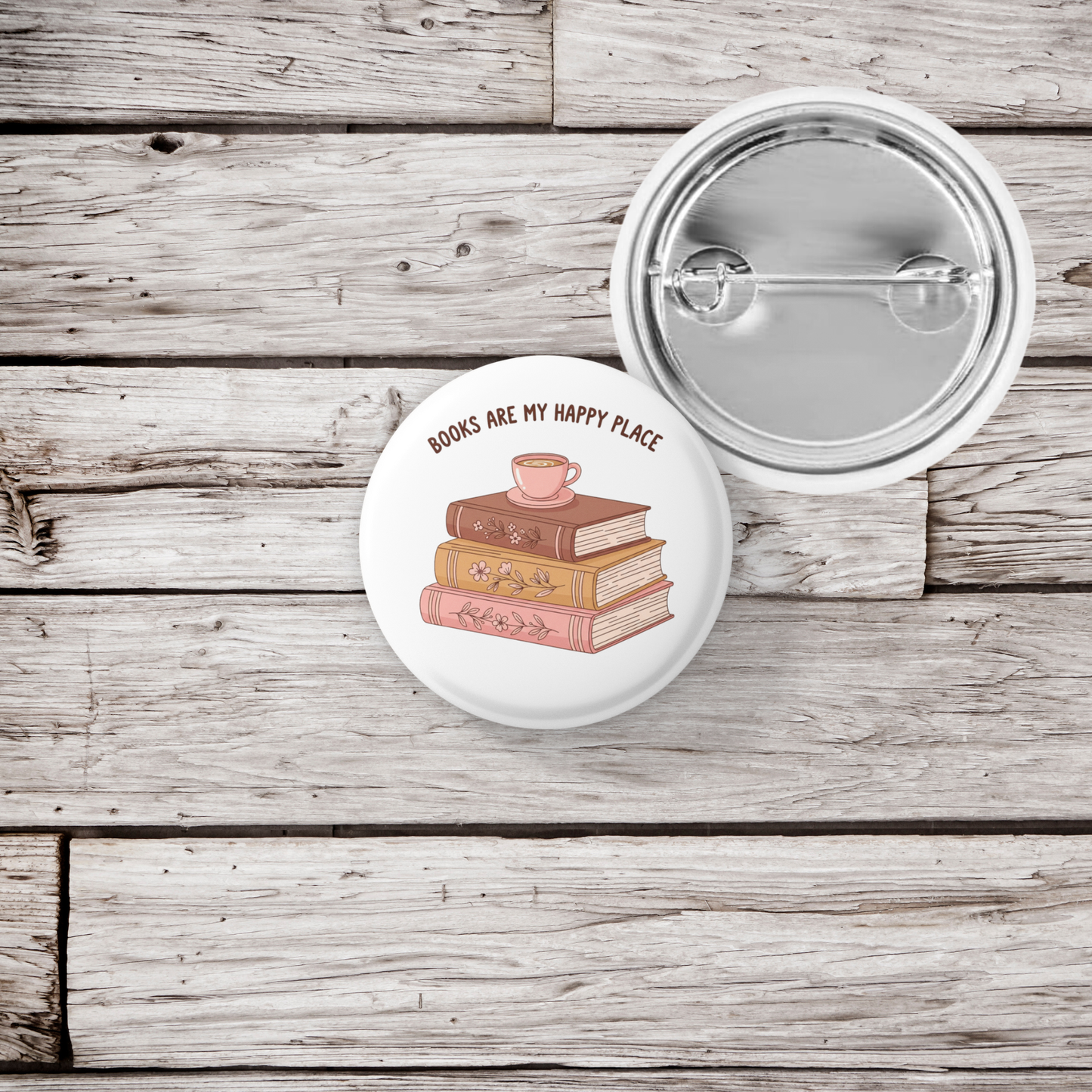 Books Are My Happy Place Pin Back Button, Magnet
