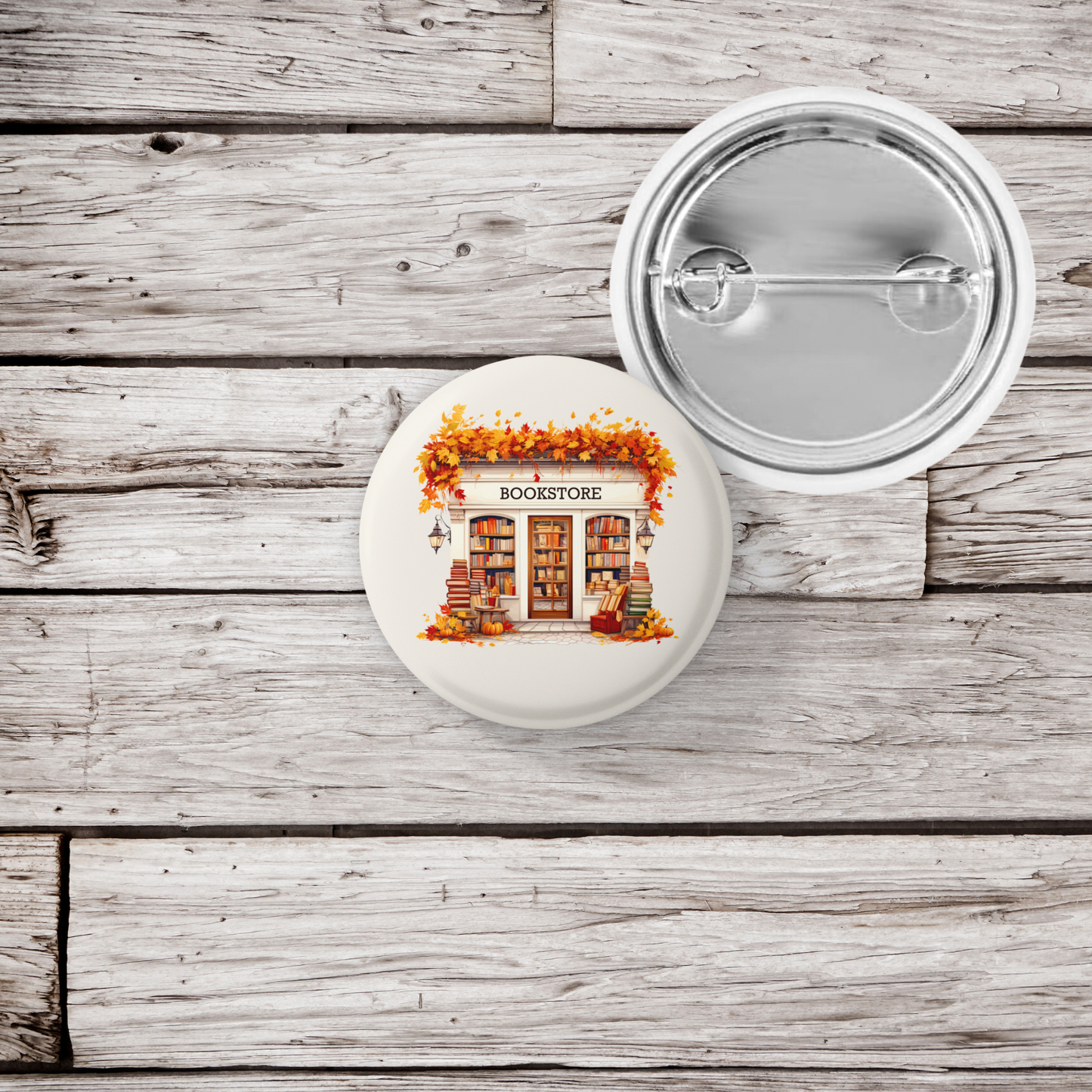 Fall Bookstore Pin Back Button, Magnet